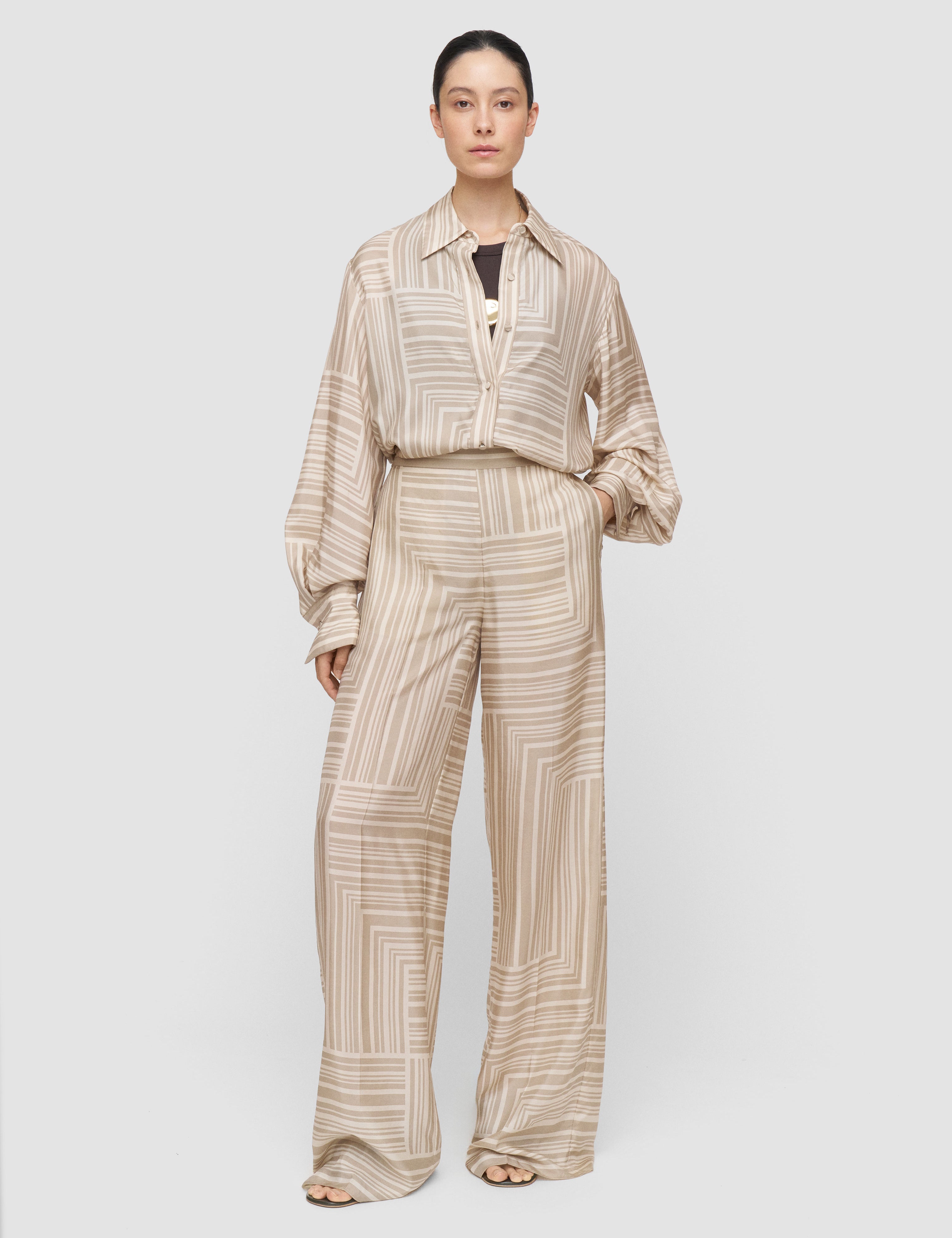 Beige Dijon Printed Silk Trousers - Joseph
