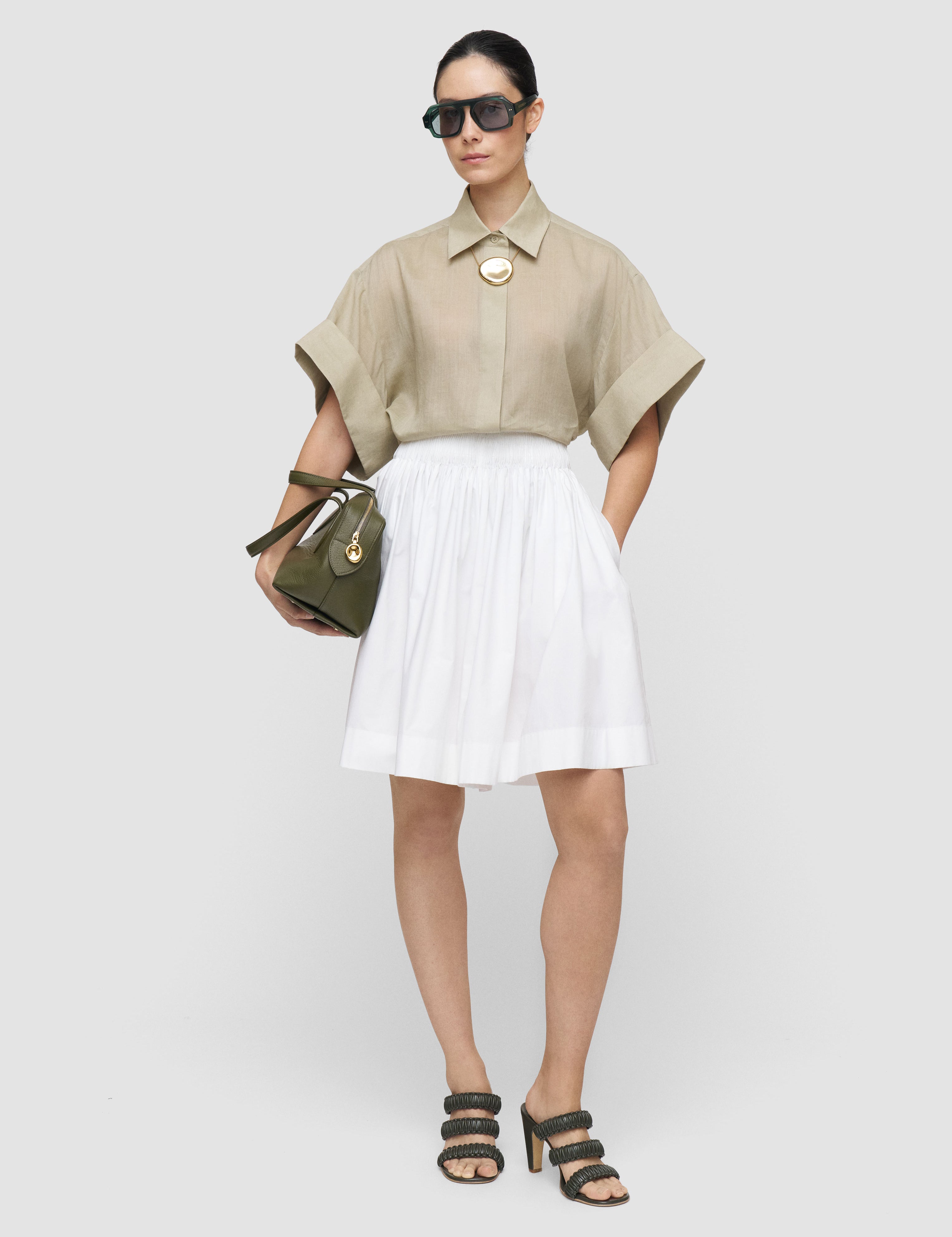 White Aissa Cotton Poplin Shorts - Joseph