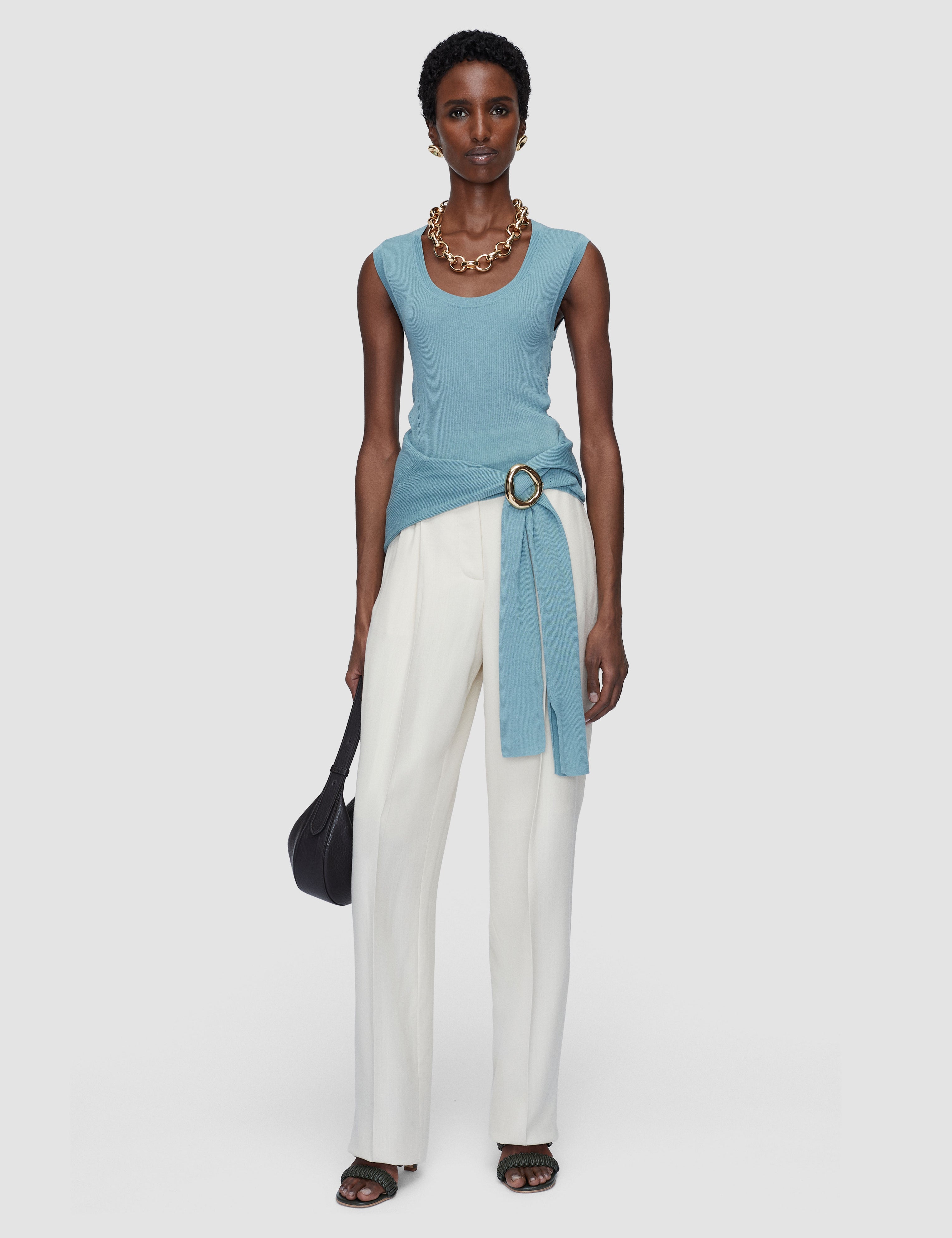 Blue Alaou Sheer Linen Blend Knit Vest Top - Joseph