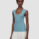 Blue Alaou Sheer Linen Blend Knit Vest Top - Joseph