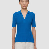 Blue Aliane Crinkle Viscose Polo Top - Joseph
