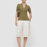 Green Aliane Crinkle Viscose Polo Top - Joseph