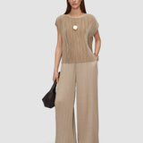 Beige Amber Pleated Satin Trousers - Joseph