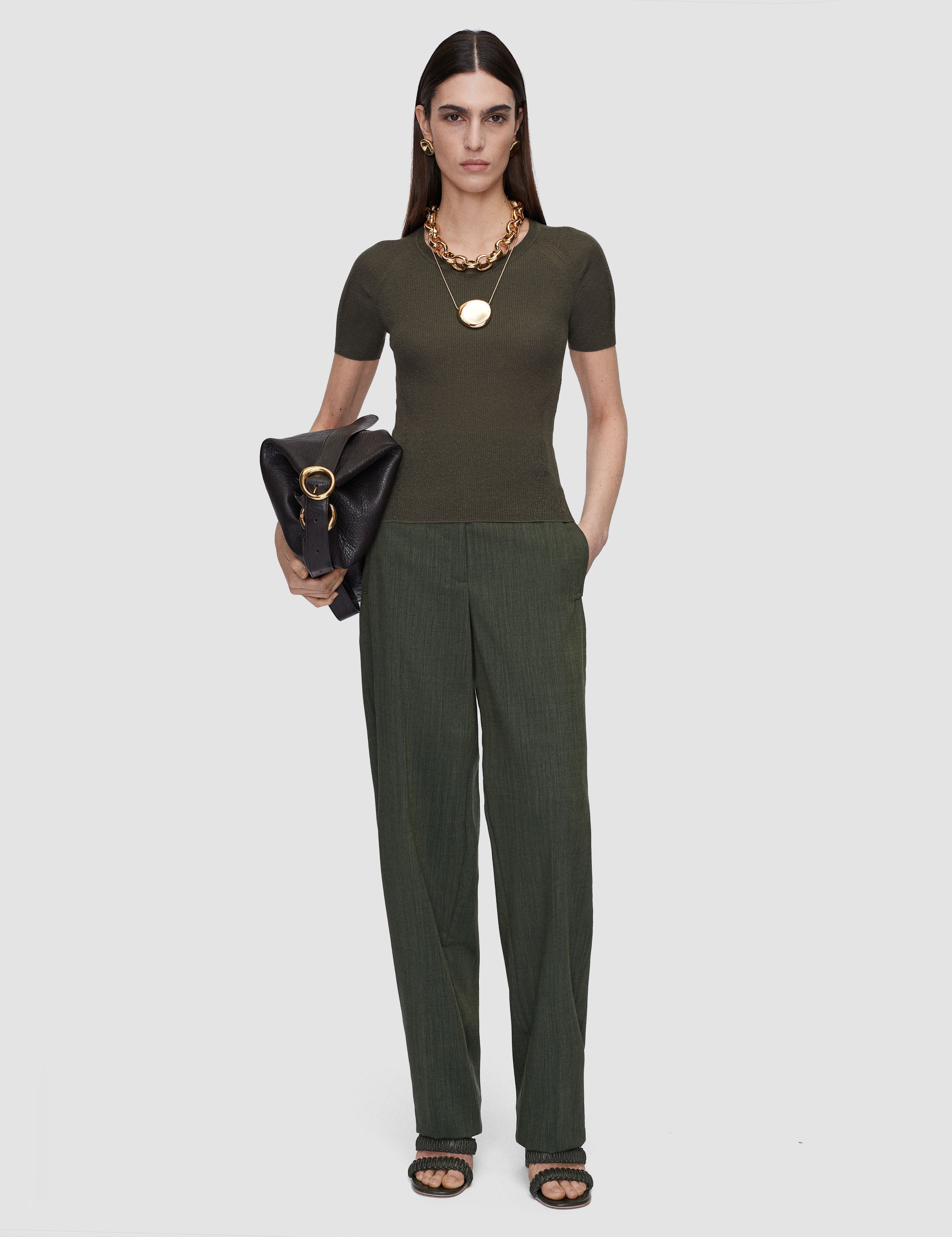 Green Belarb Sheer Linen Blend Knit T-Shirt - Joseph