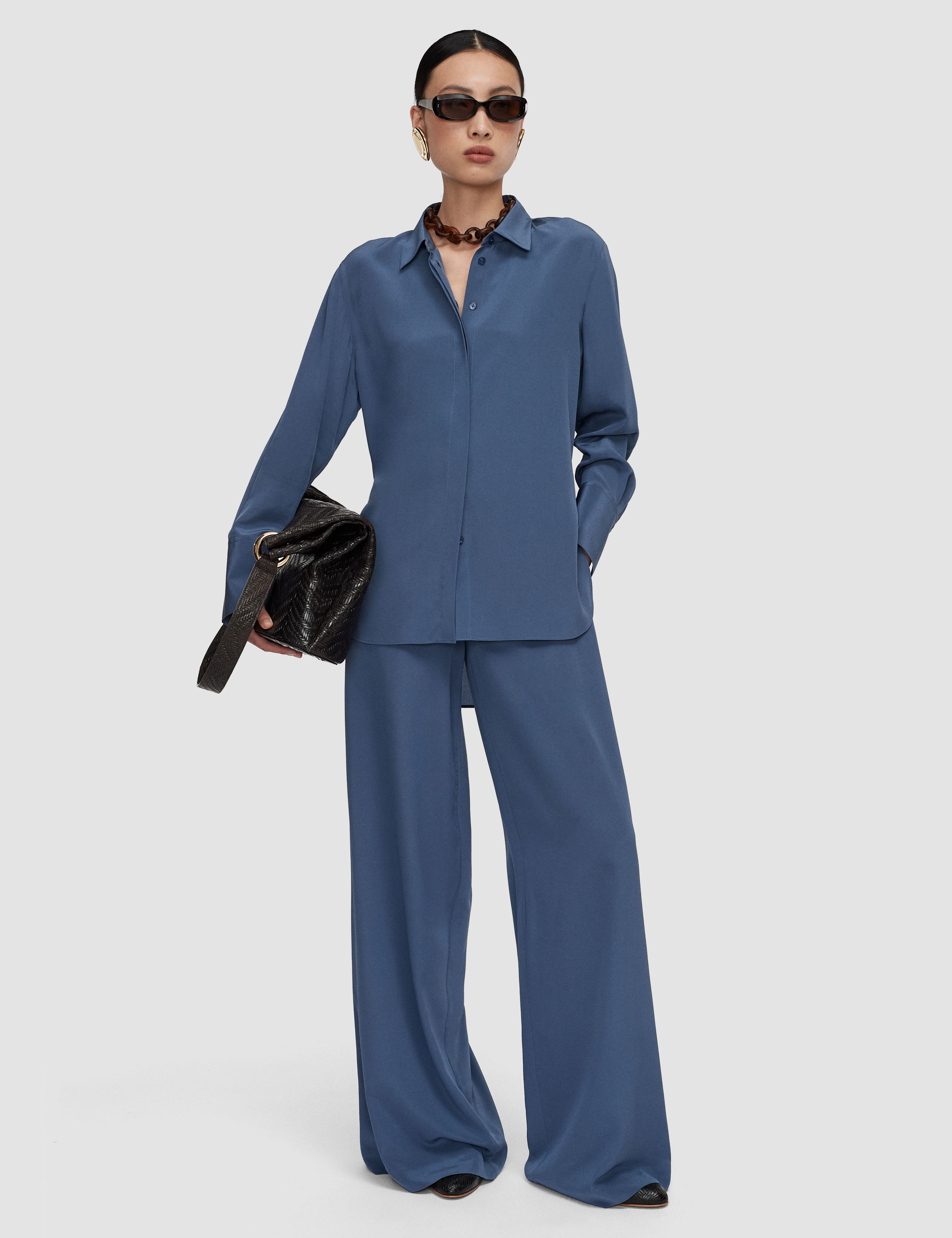 Blue Bold Crepe de Soie Silk Blouse - Joseph