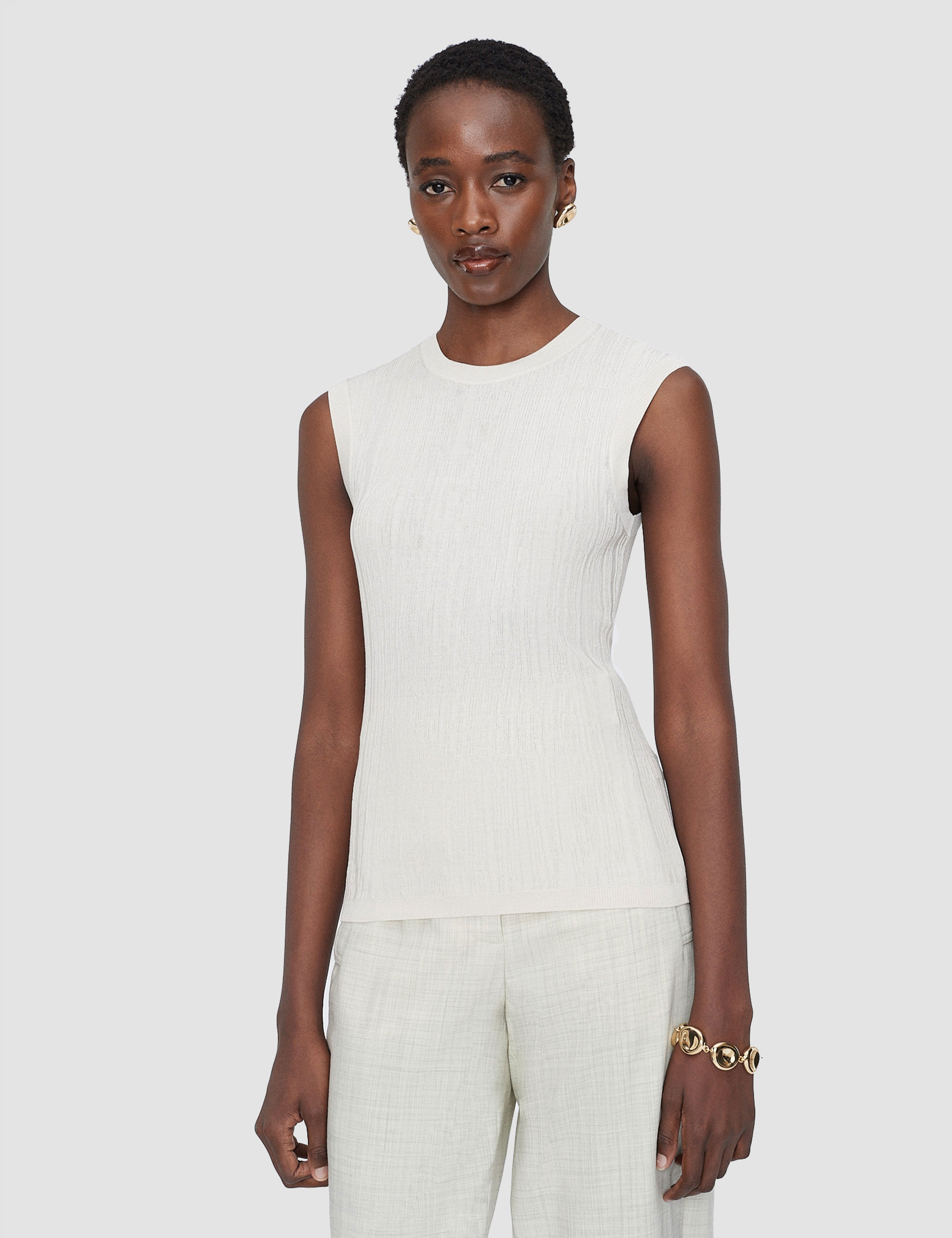 White Calife Silk Cotton Rib Vest - Joseph
