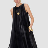 Black Calver Pleated Nappa Leather Dress - Joseph