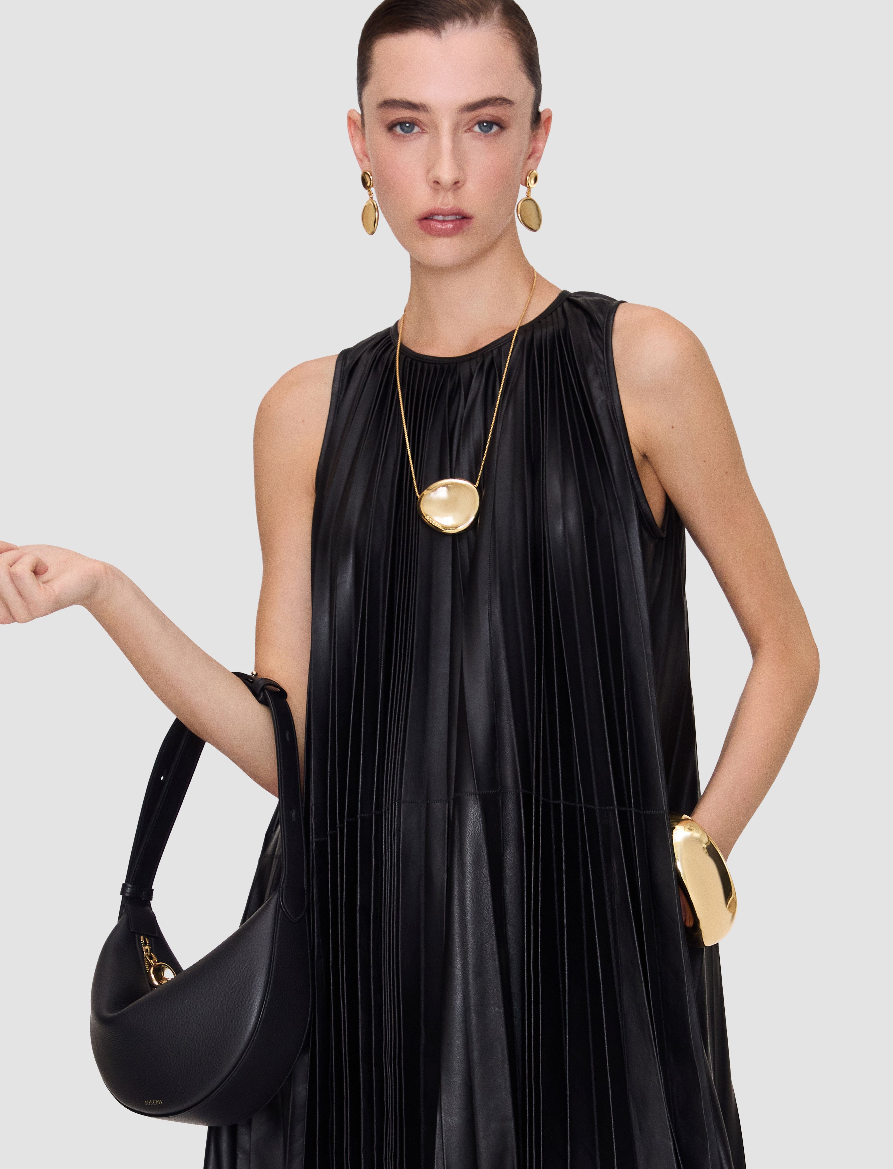 black-calver-pleated-nappa-leather-dress-JOSEPH