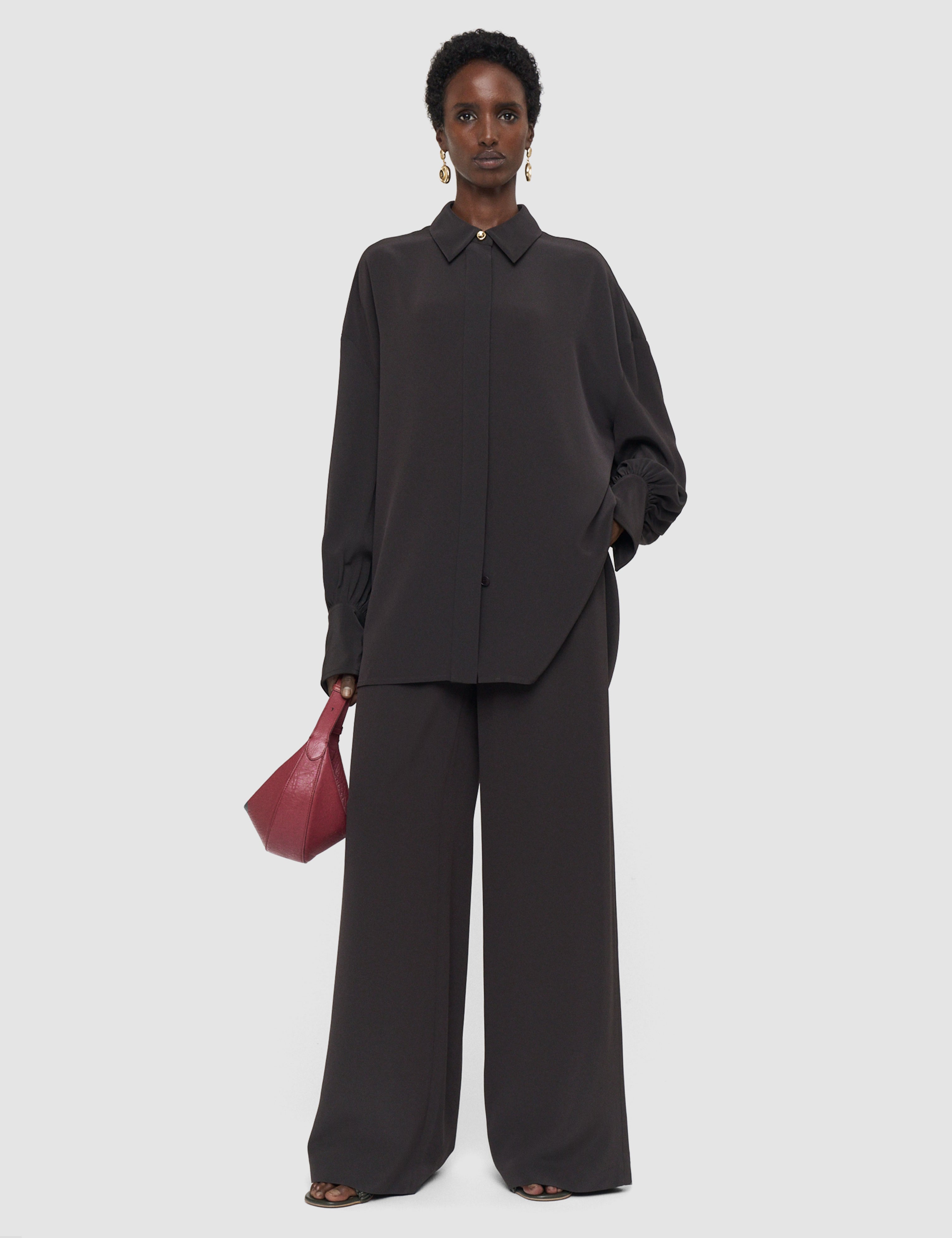 Brown Camilia Satin Twill Blouse - Joseph