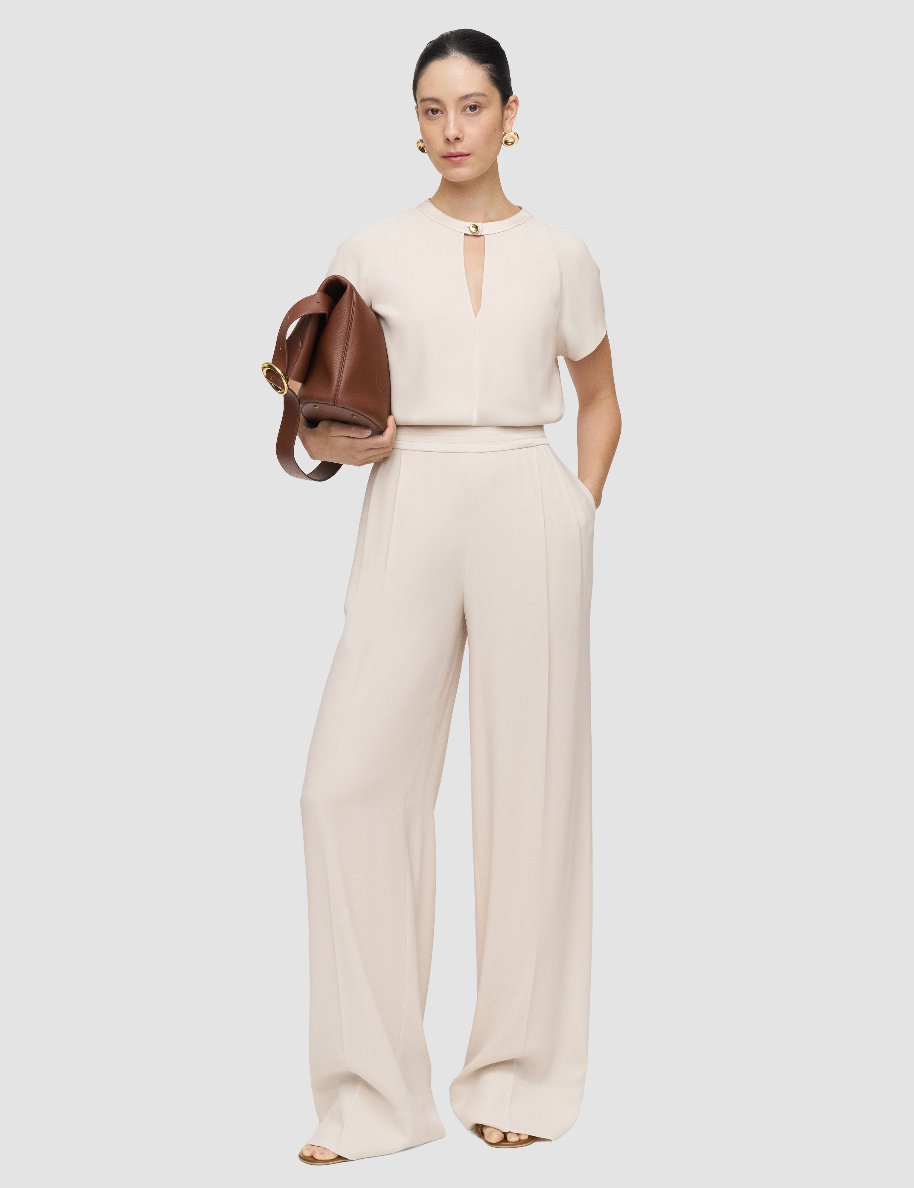Beige Cara Crepe Trousers - Joseph