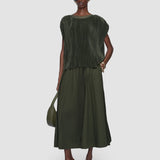 Green Cedre Pleated Satin Top - Joseph