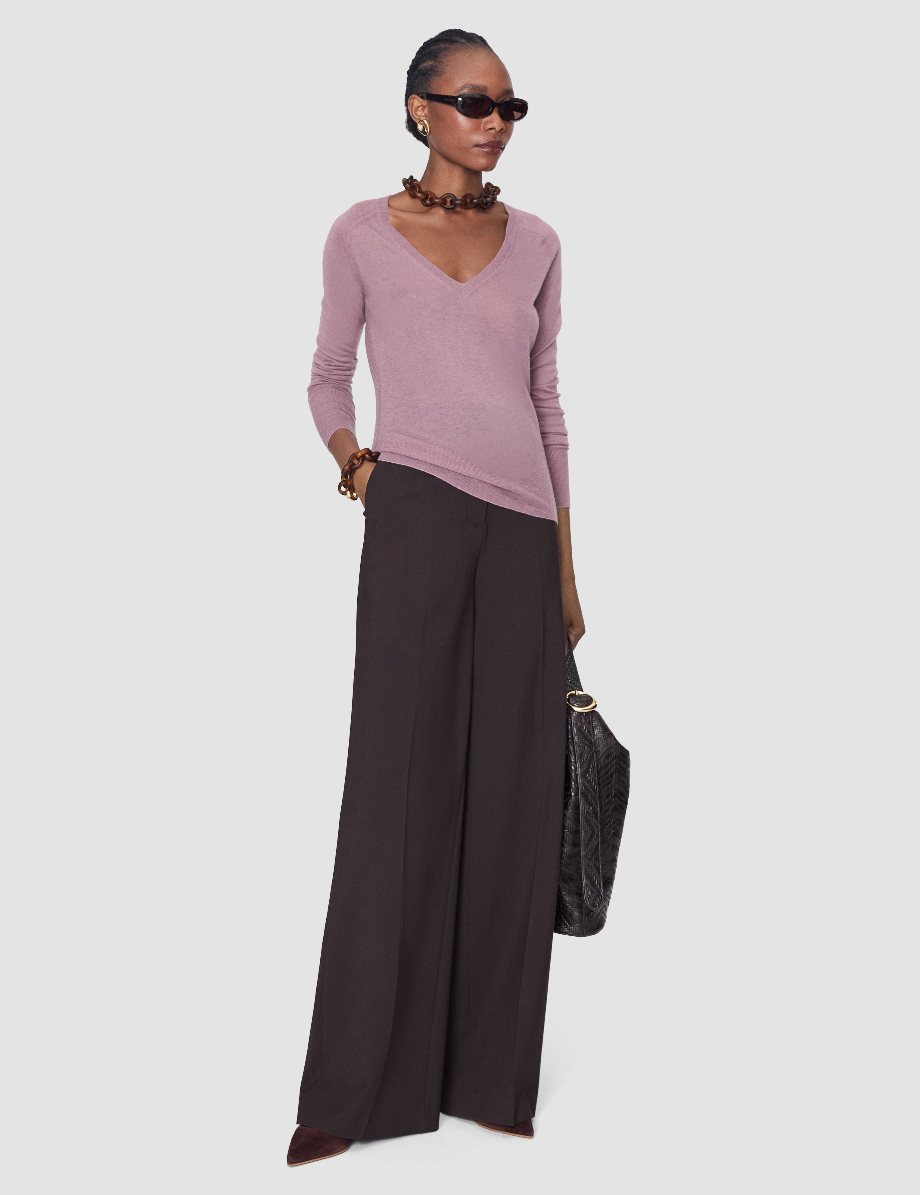 Purple Cetus Cashair V Neck Jumper - Joseph