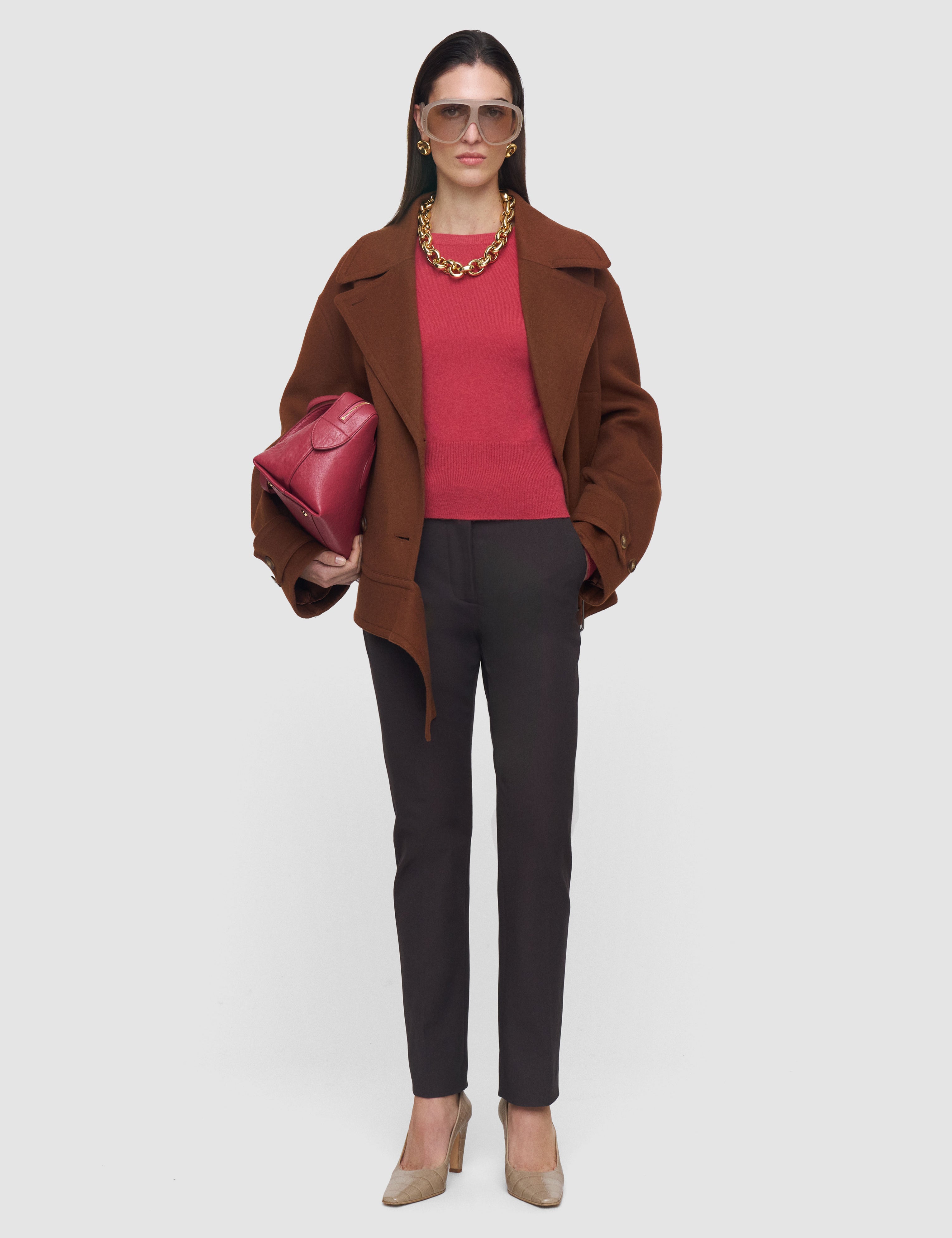 Brown Coleman Long Gabardine Stretch Trousers - Joseph