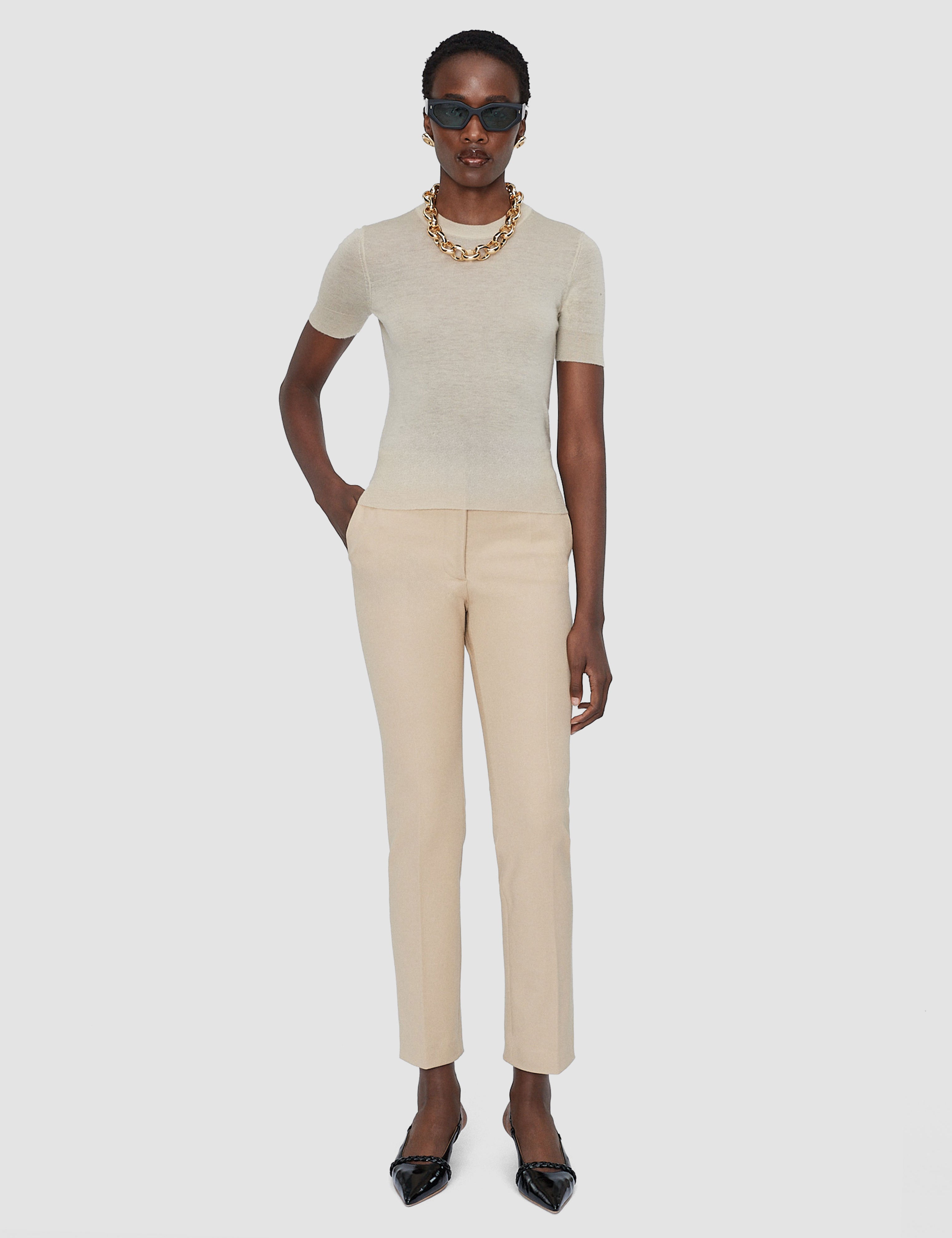Beige Coleman Long Gabardine Stretch Trousers - Joseph