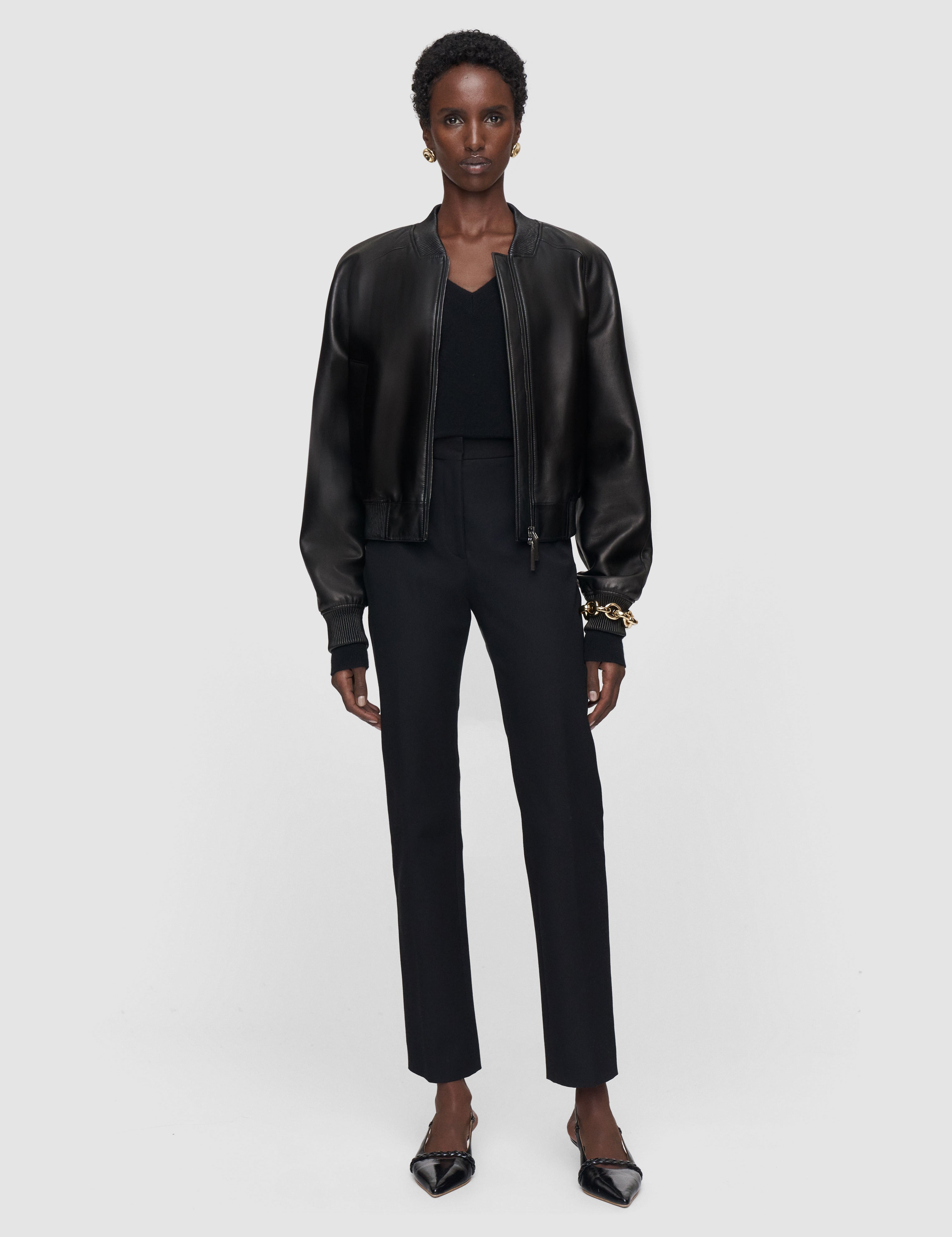 Black Coleman Long Gabardine Stretch Trousers - Joseph