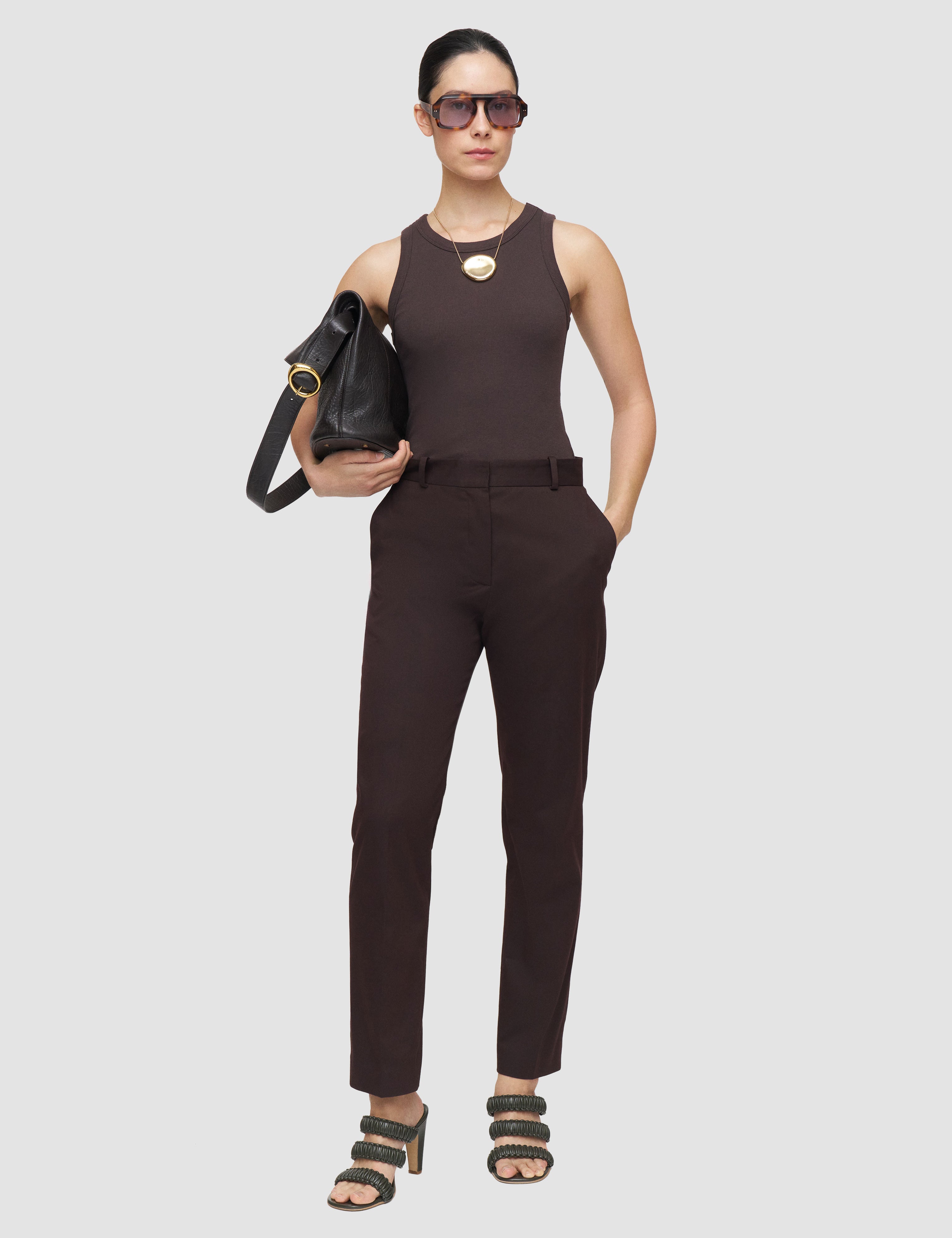 Brown Coleman Long Light Cotton Trousers - Joseph