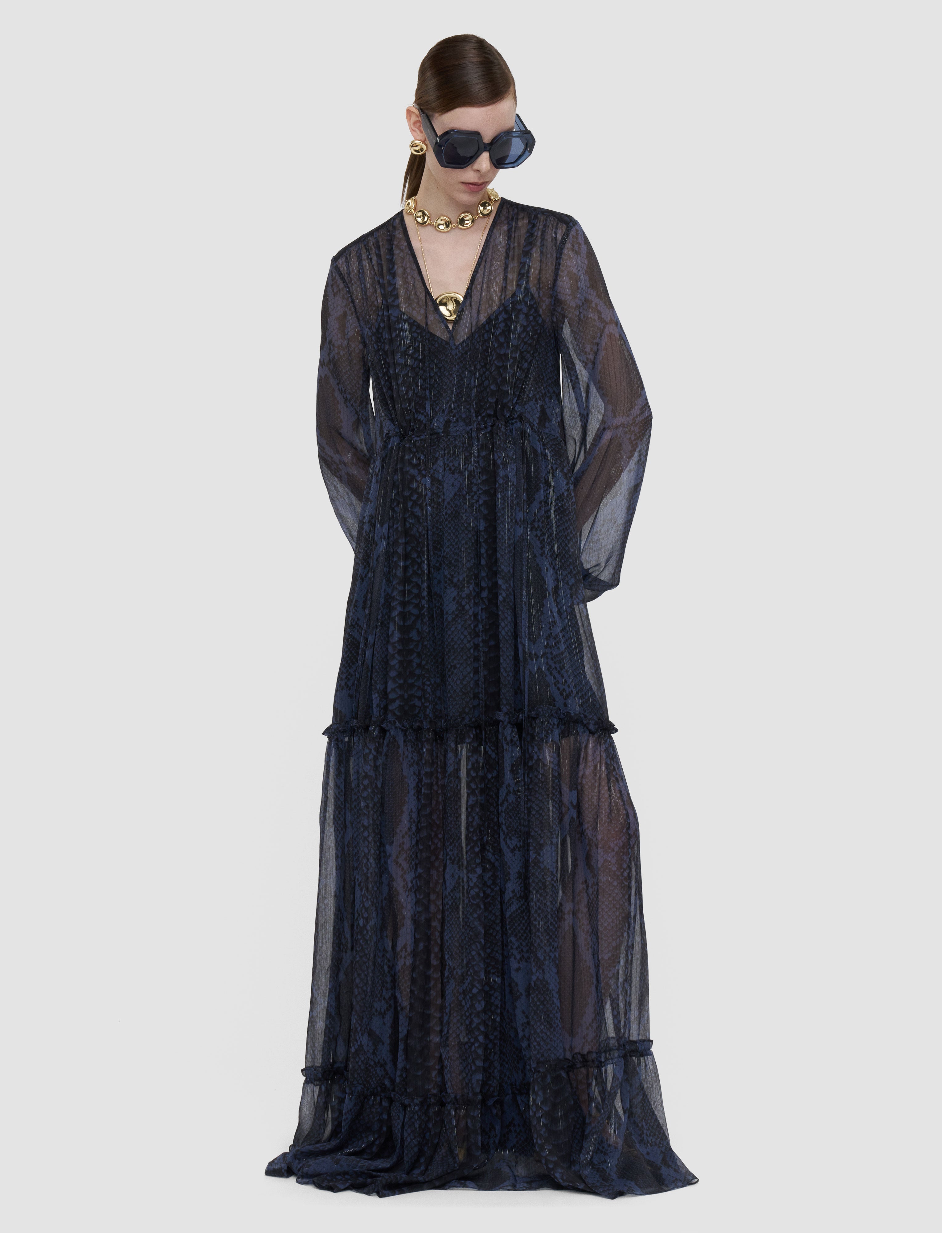 blue-dalores-snake-lurex-chiffon-dress-JOSEPH