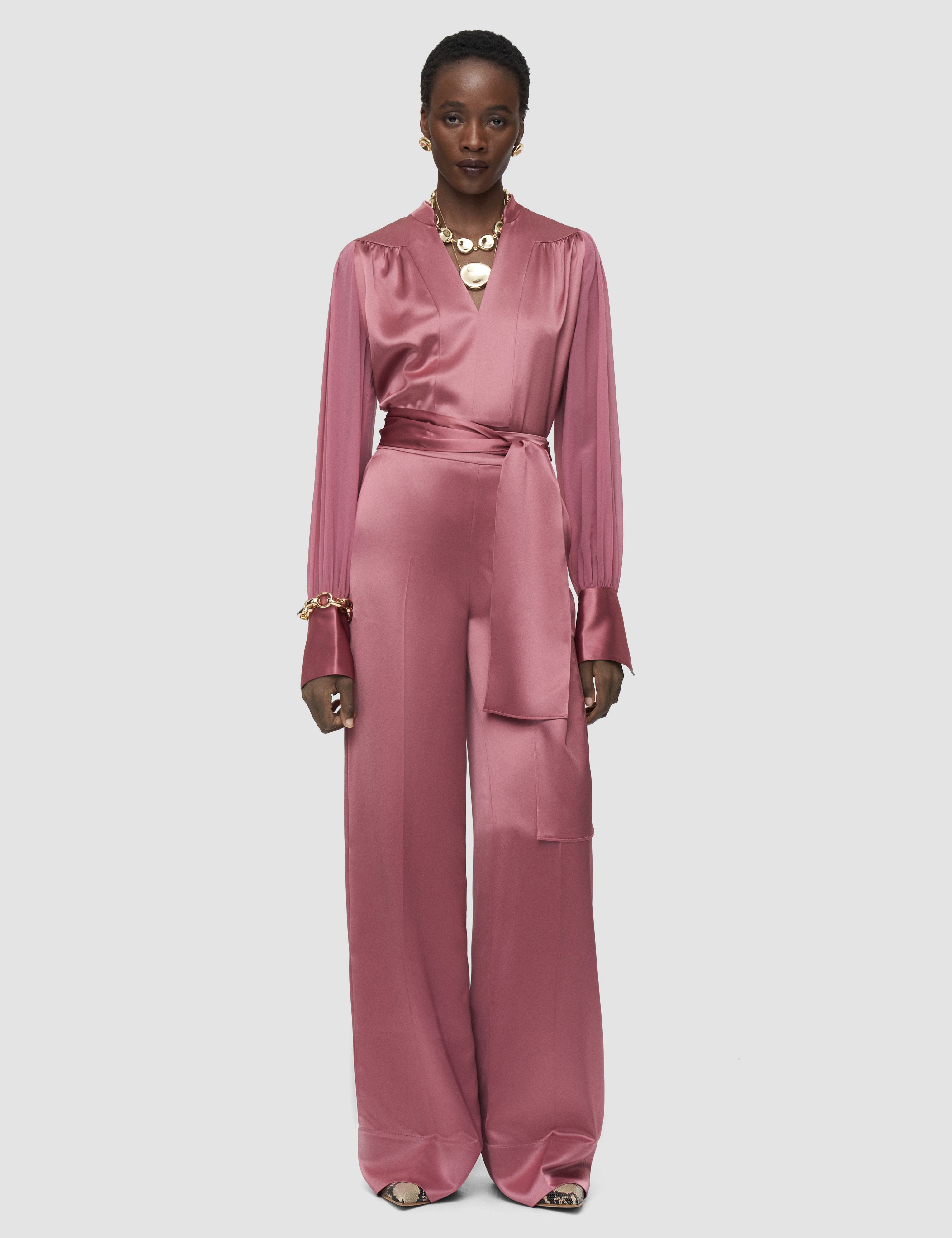 Pink Dijon Double Satin Trousers - Joseph