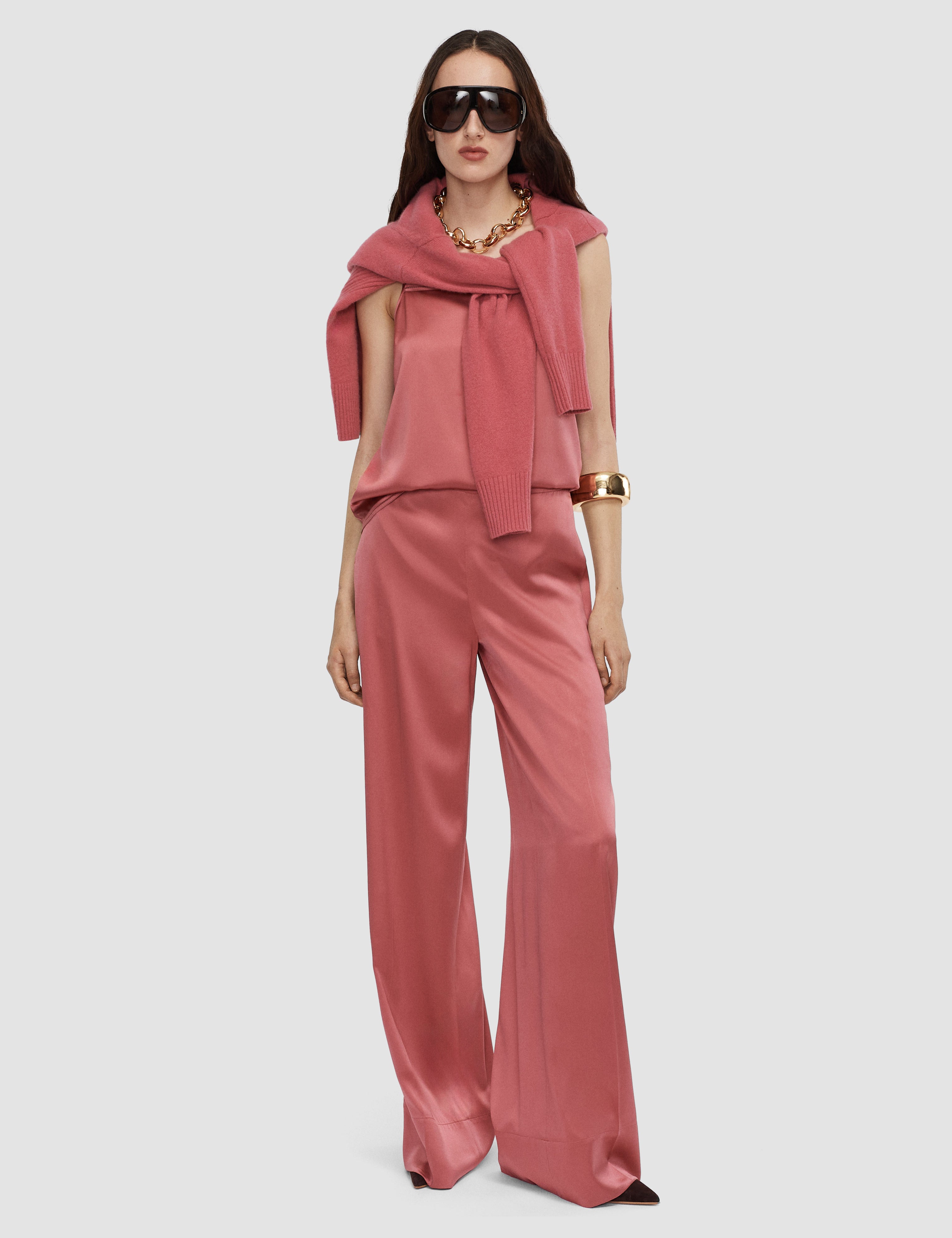 Pink Dijon Silk Satin Trousers - Joseph