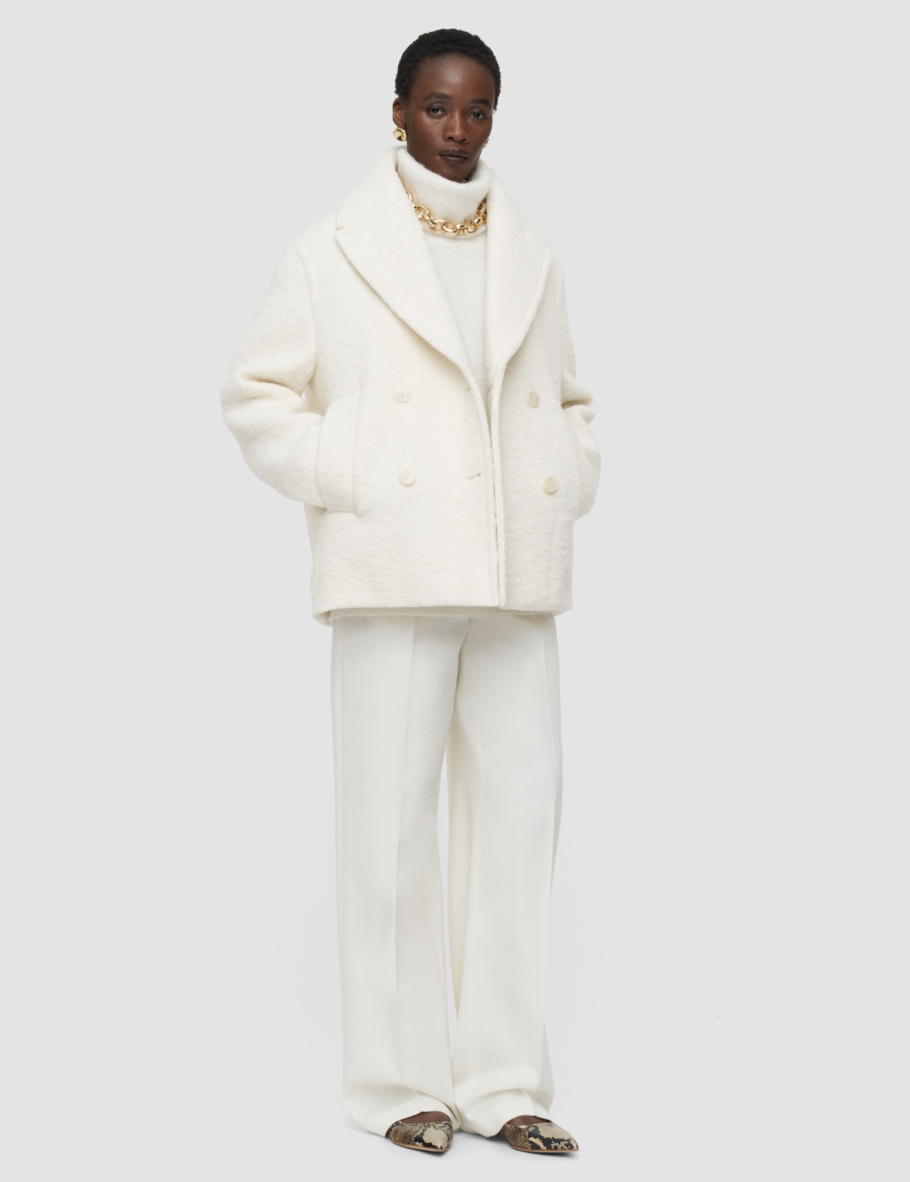White Eddie Wool Boucle Coat - Joseph