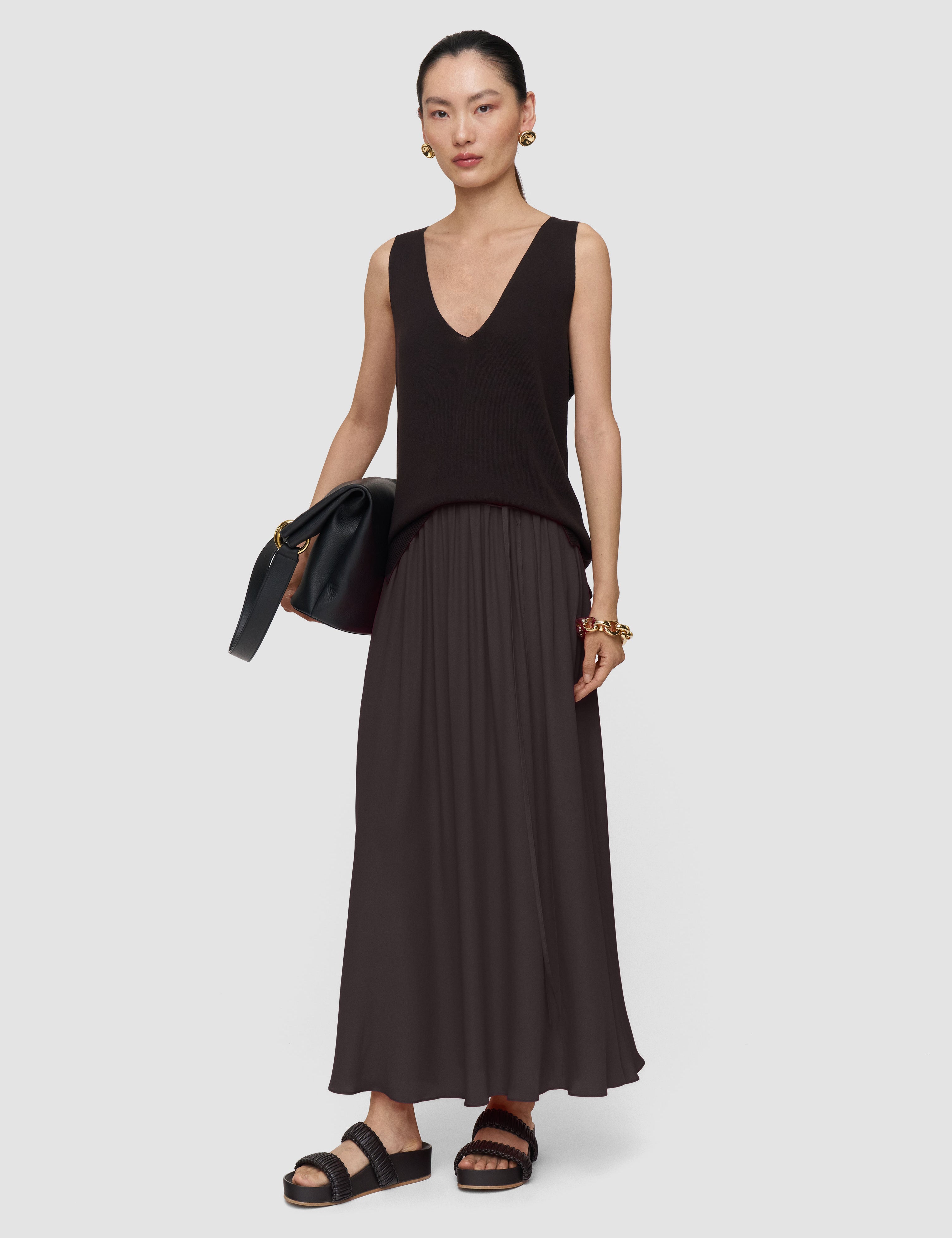 Brown Elba Silk Blend Crepe Skirt - Joseph
