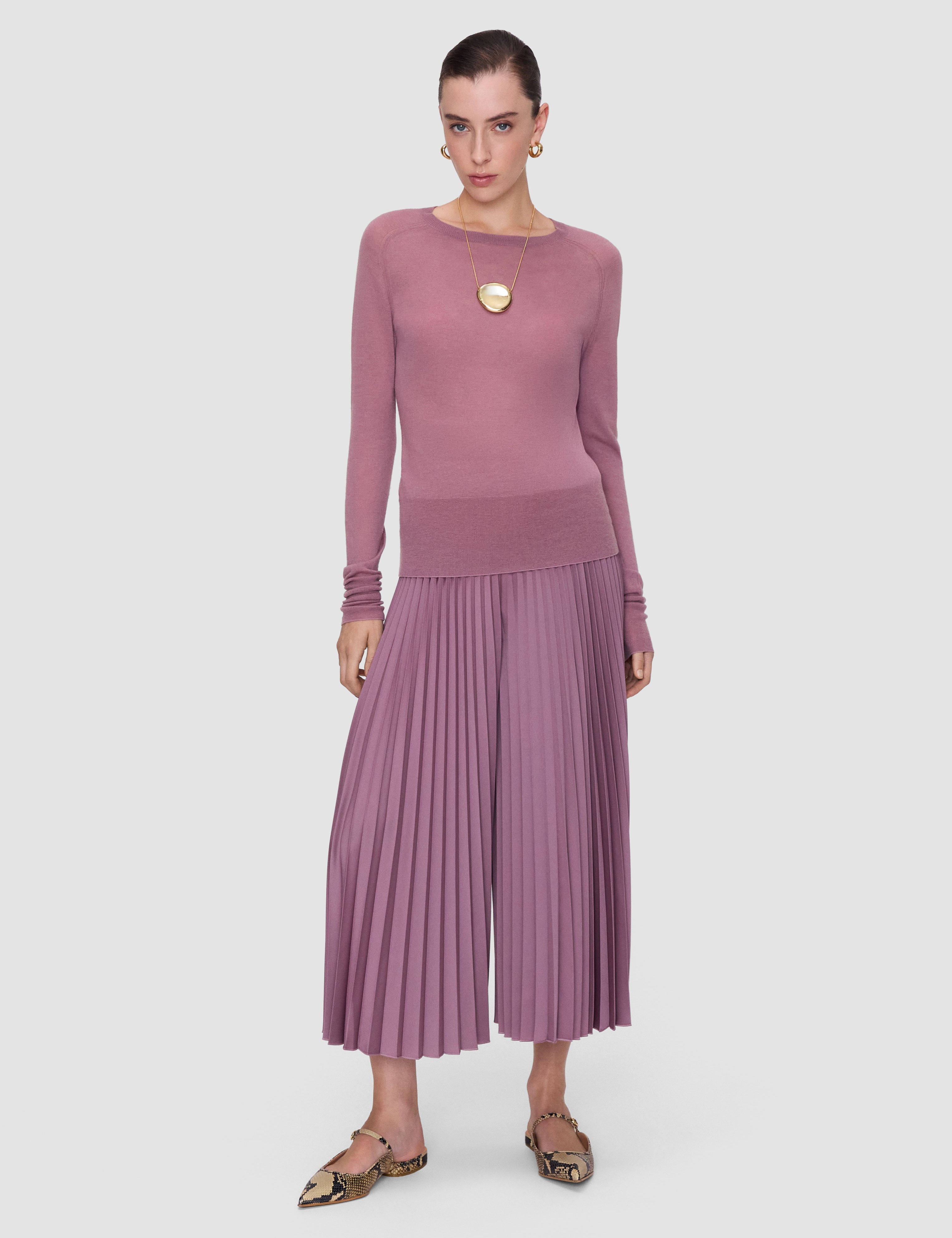 Purple Ella Knit Weave Plissé Culottes - Joseph