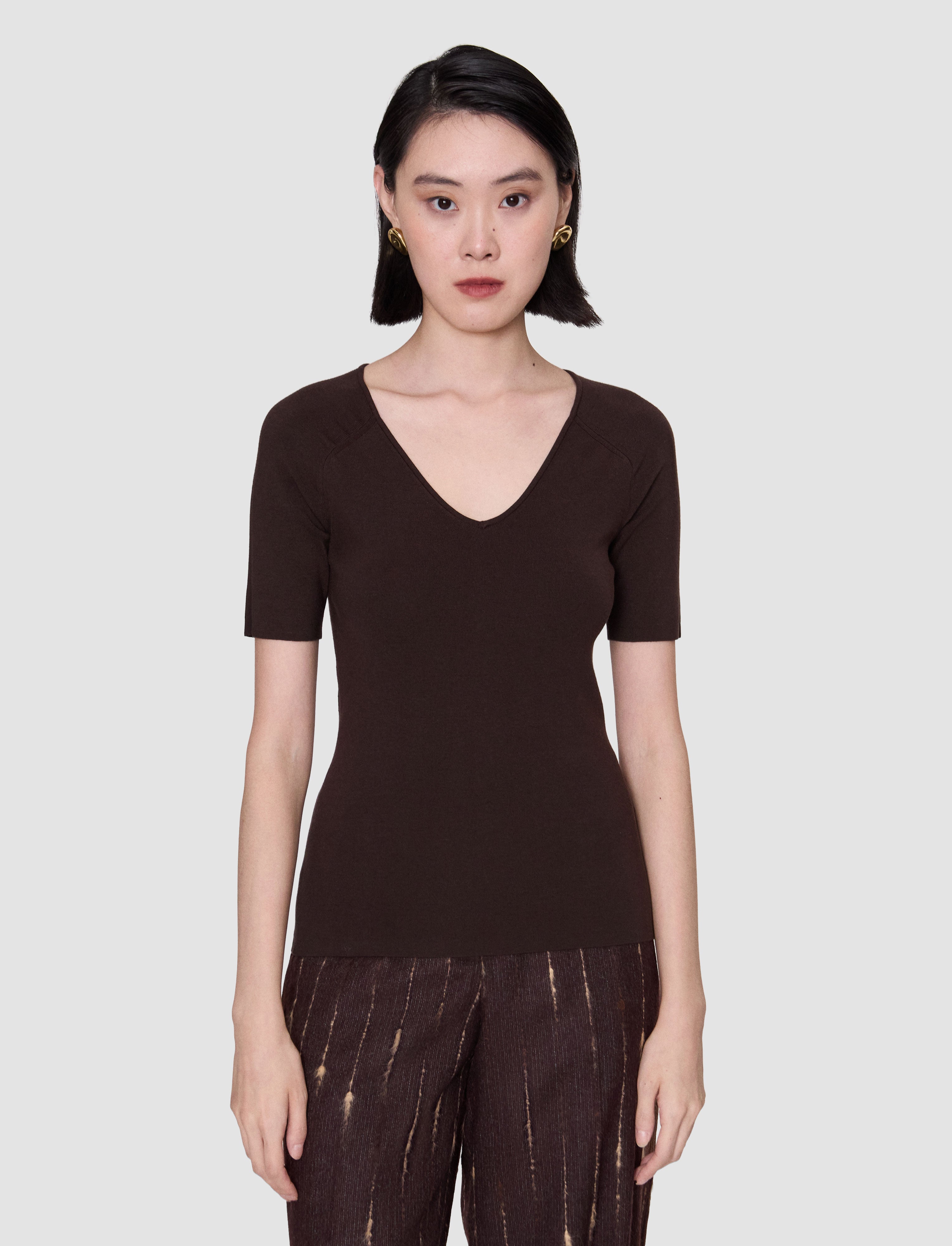 brown-elly-silk-stretch-v-neck-top-JOSEPH
