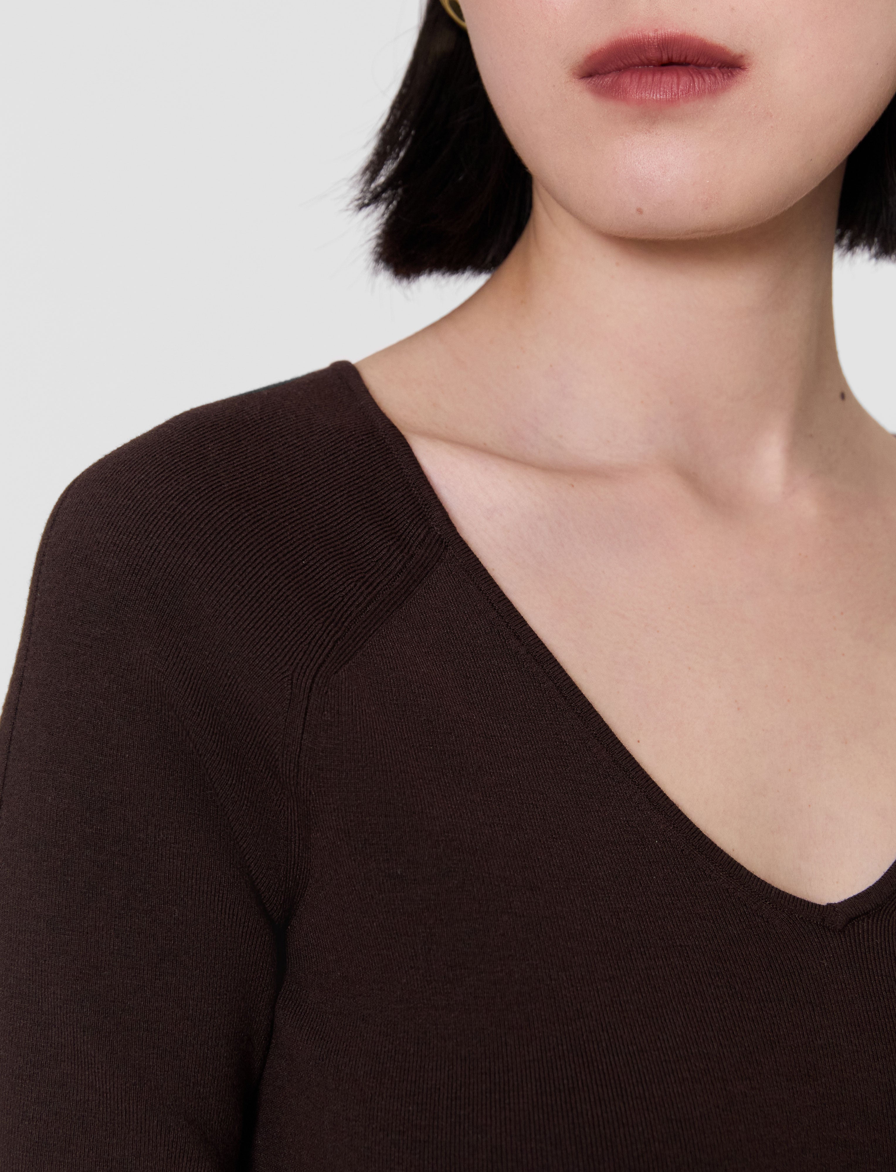 brown-elly-silk-stretch-v-neck-top-JOSEPH