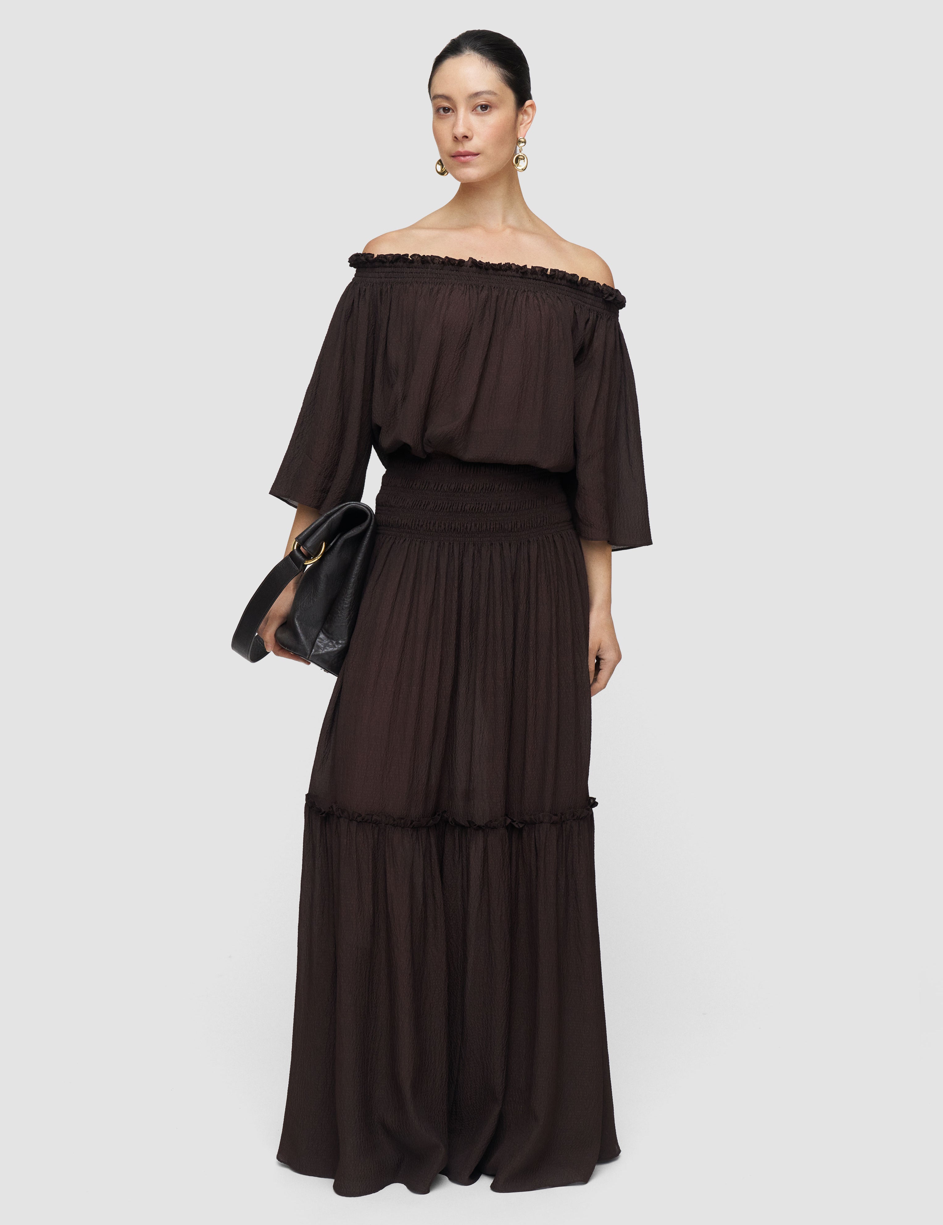 Brown Folia Textured Silk Skirt - Joseph