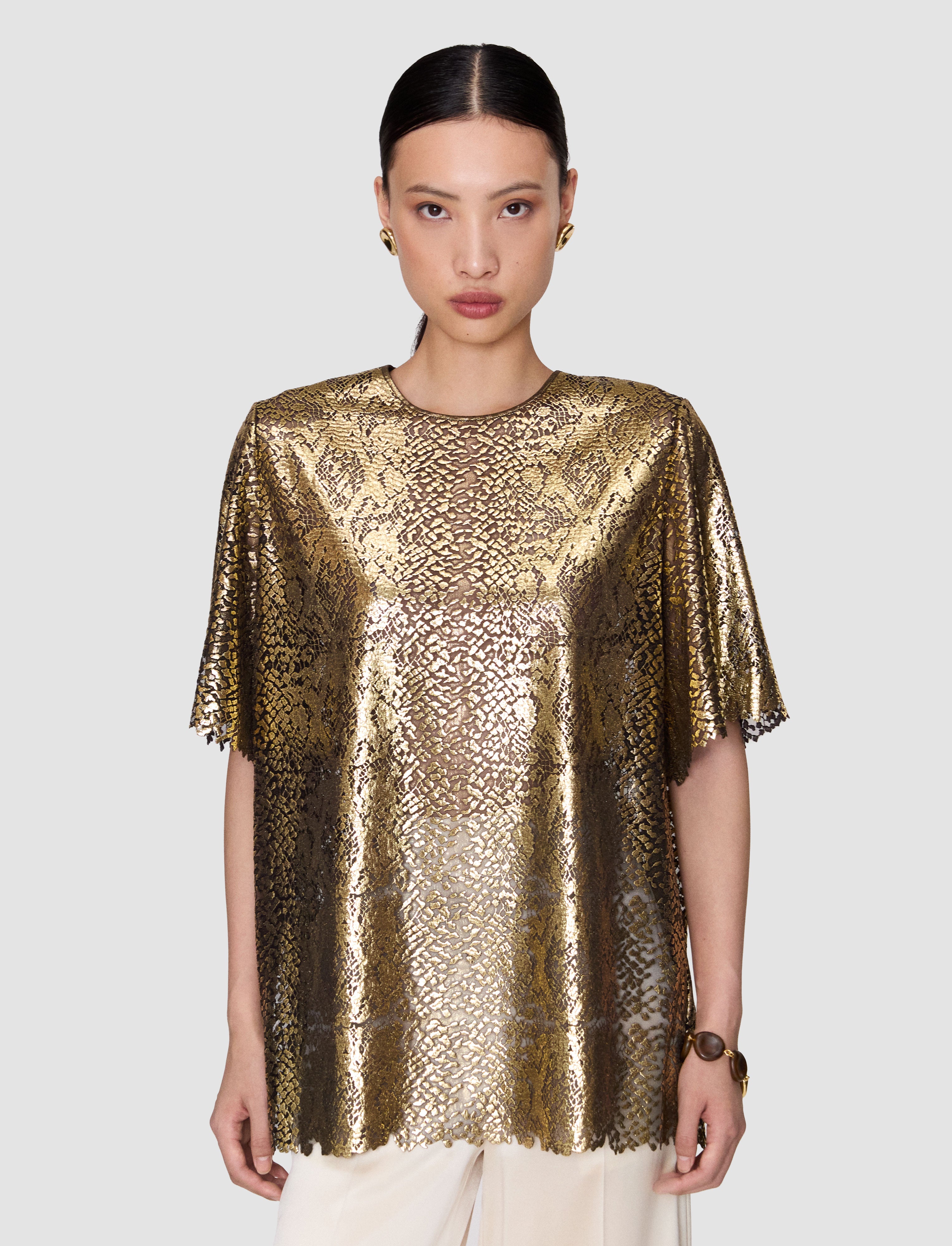 gold-hassop-bullion-sheer-snake-blouse-JOSEPH