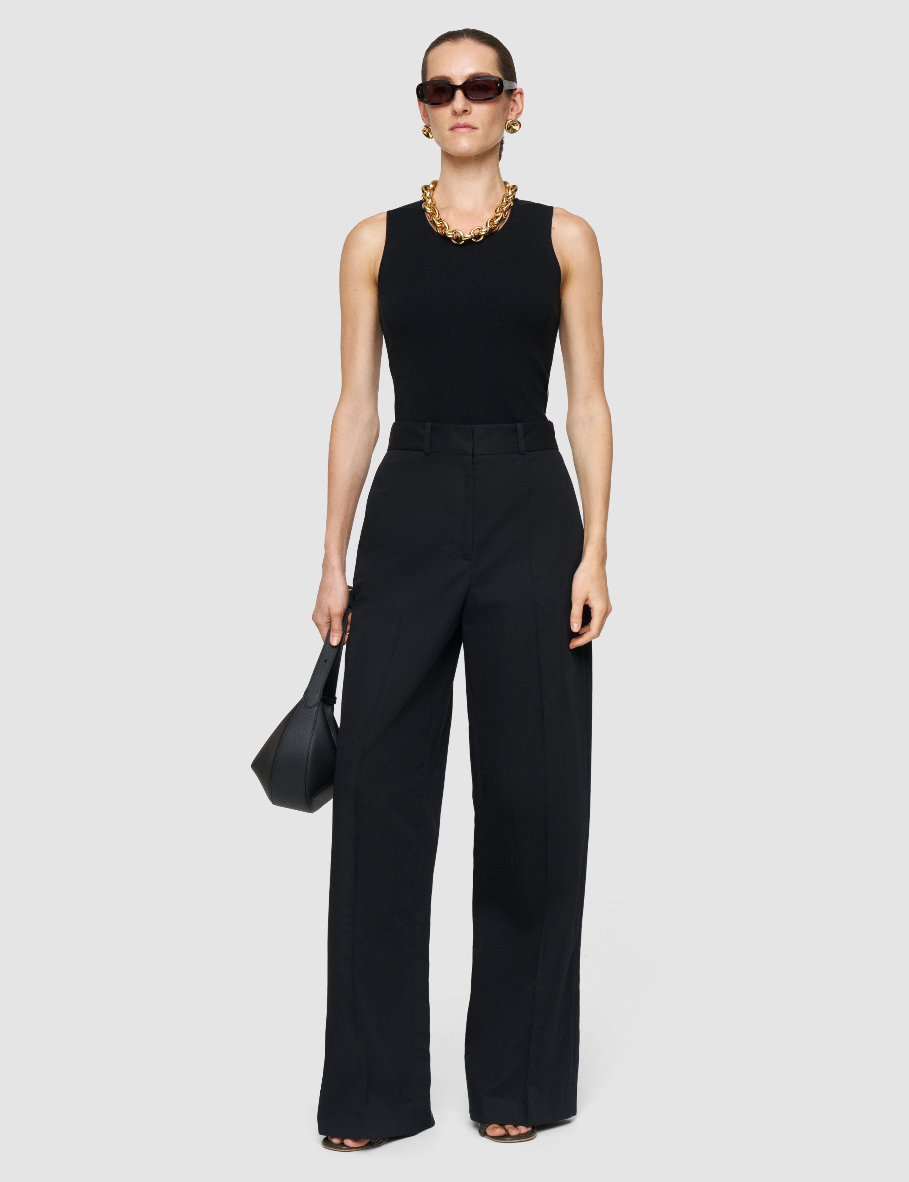Black Jnane Cotton Linen Trousers - Joseph