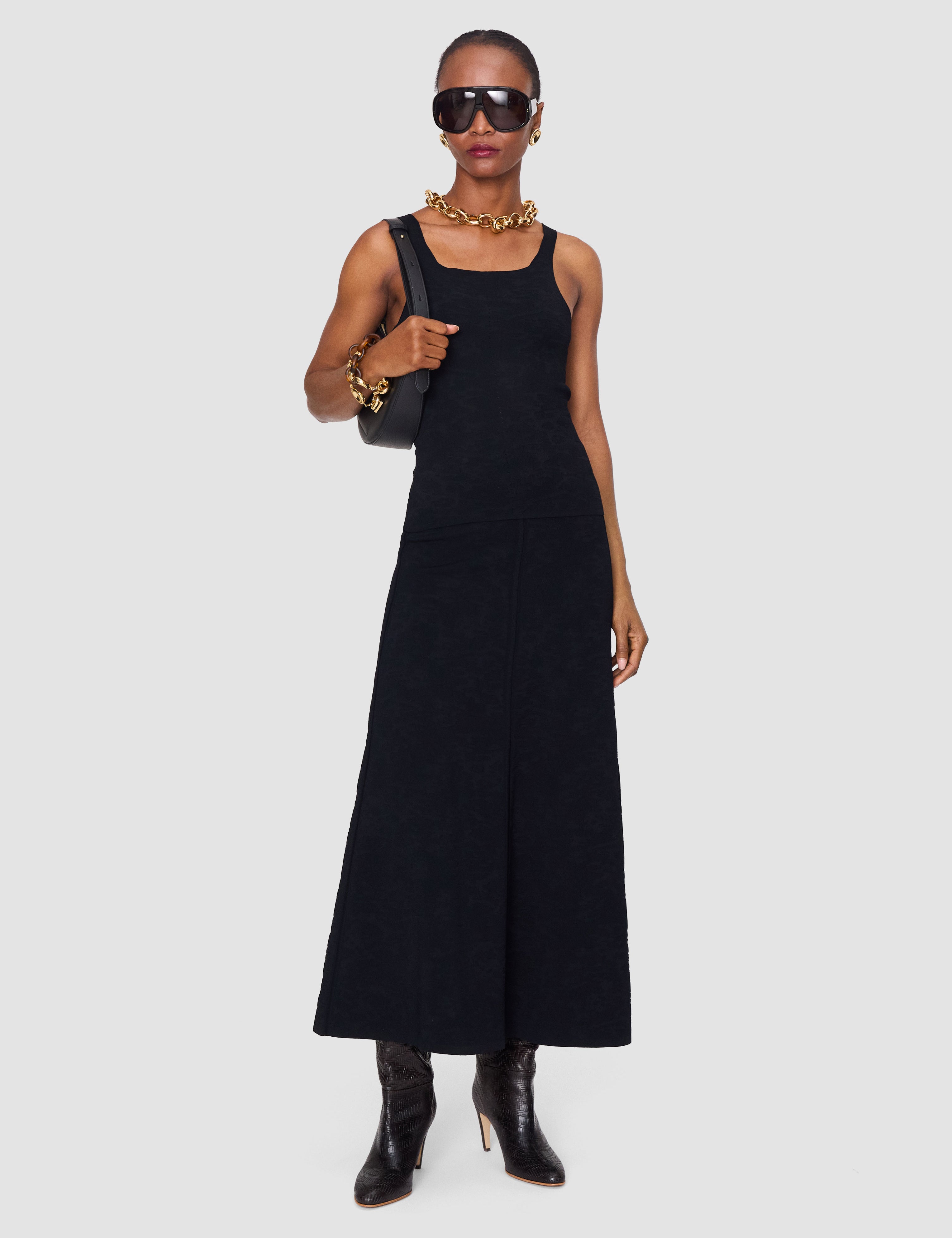 Black Joann Leopard Jacquard Milano Tank Top - Joseph