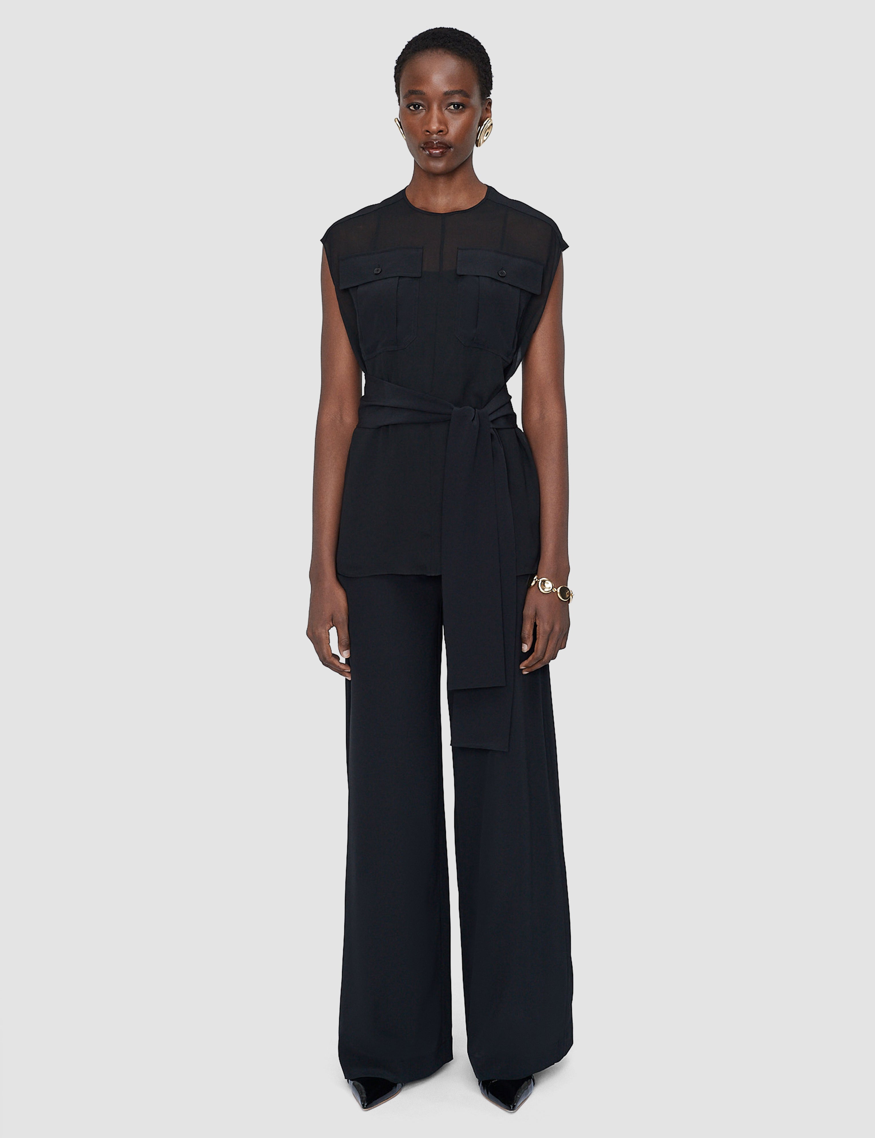Black Kniza Crepe de Soie Silk Blouse - Joseph