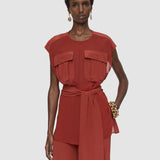 Red Kniza Crepe de Soie Silk Blouse - Joseph