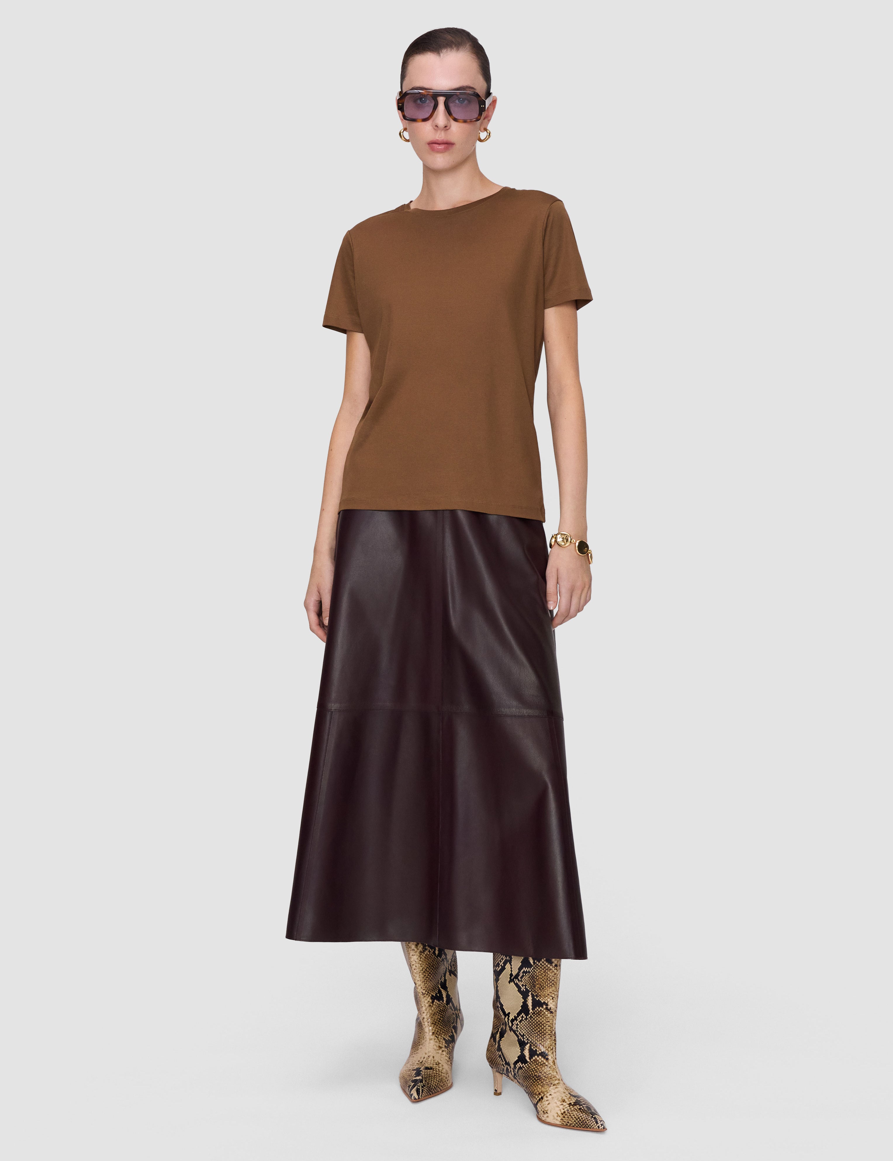 Brown Livia Mercerised Cotton T-Shirt - Joseph