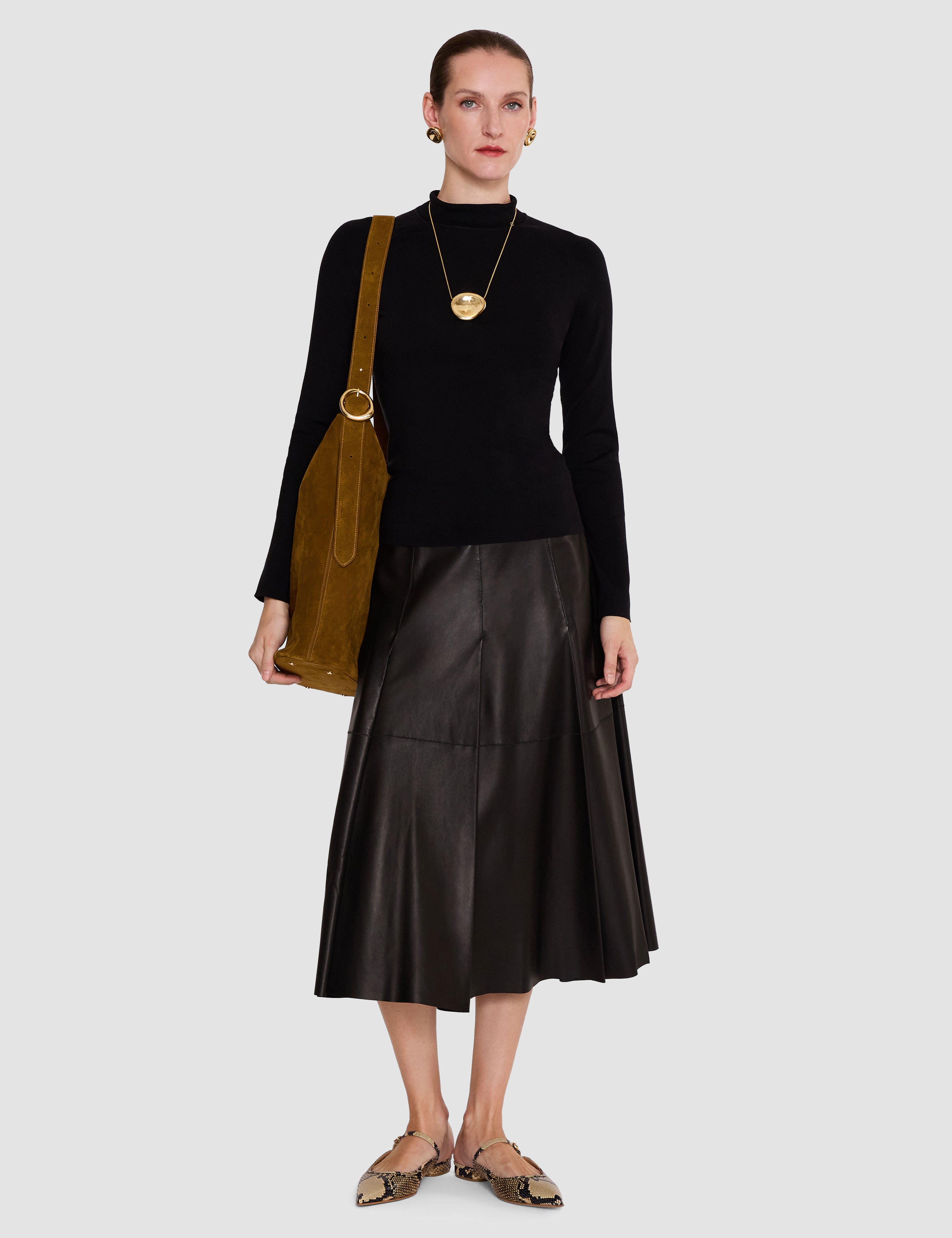 Black Lola Silk Stretch High Neck Top - Joseph