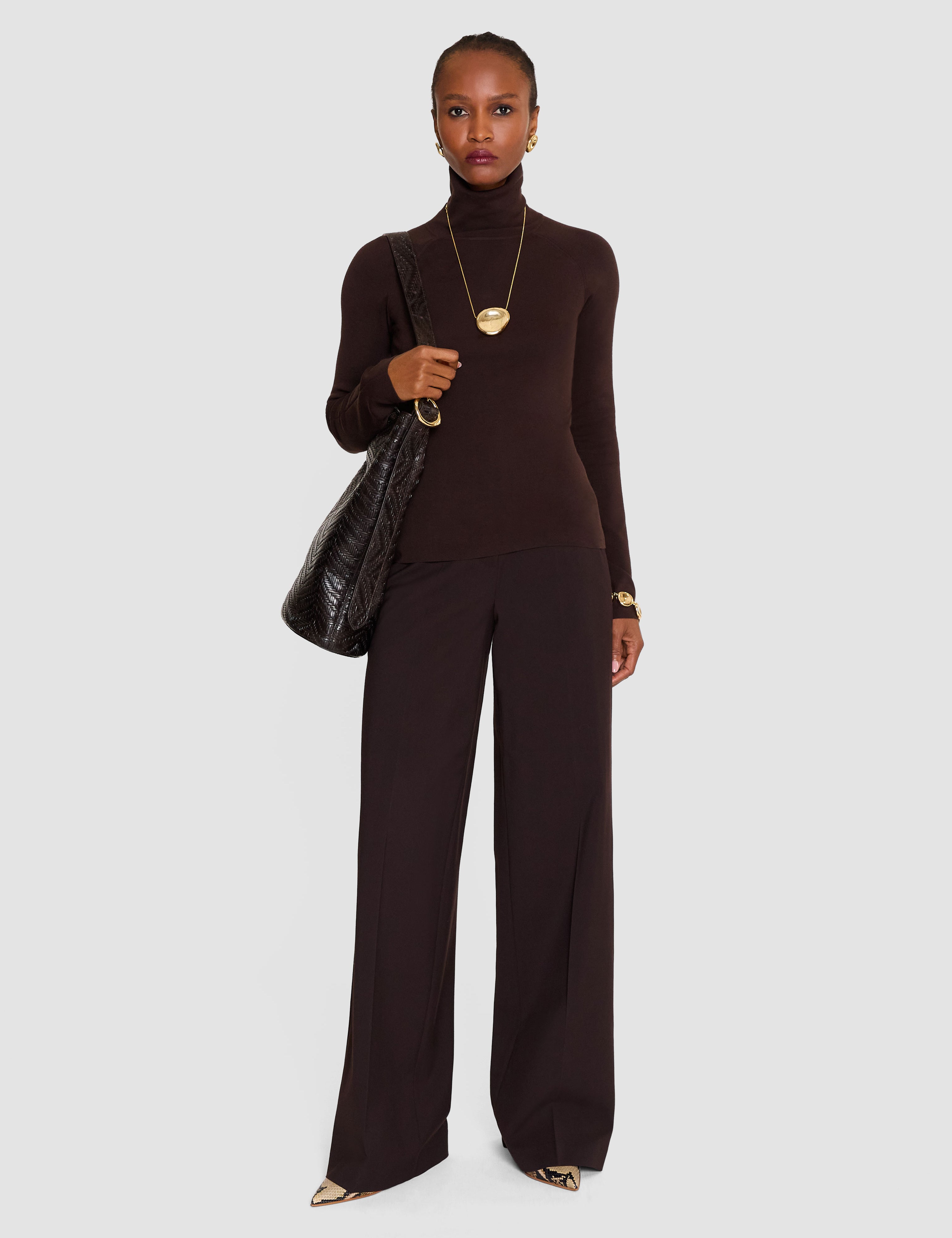 Brown Lola Silk Stretch High Neck Top - Joseph
