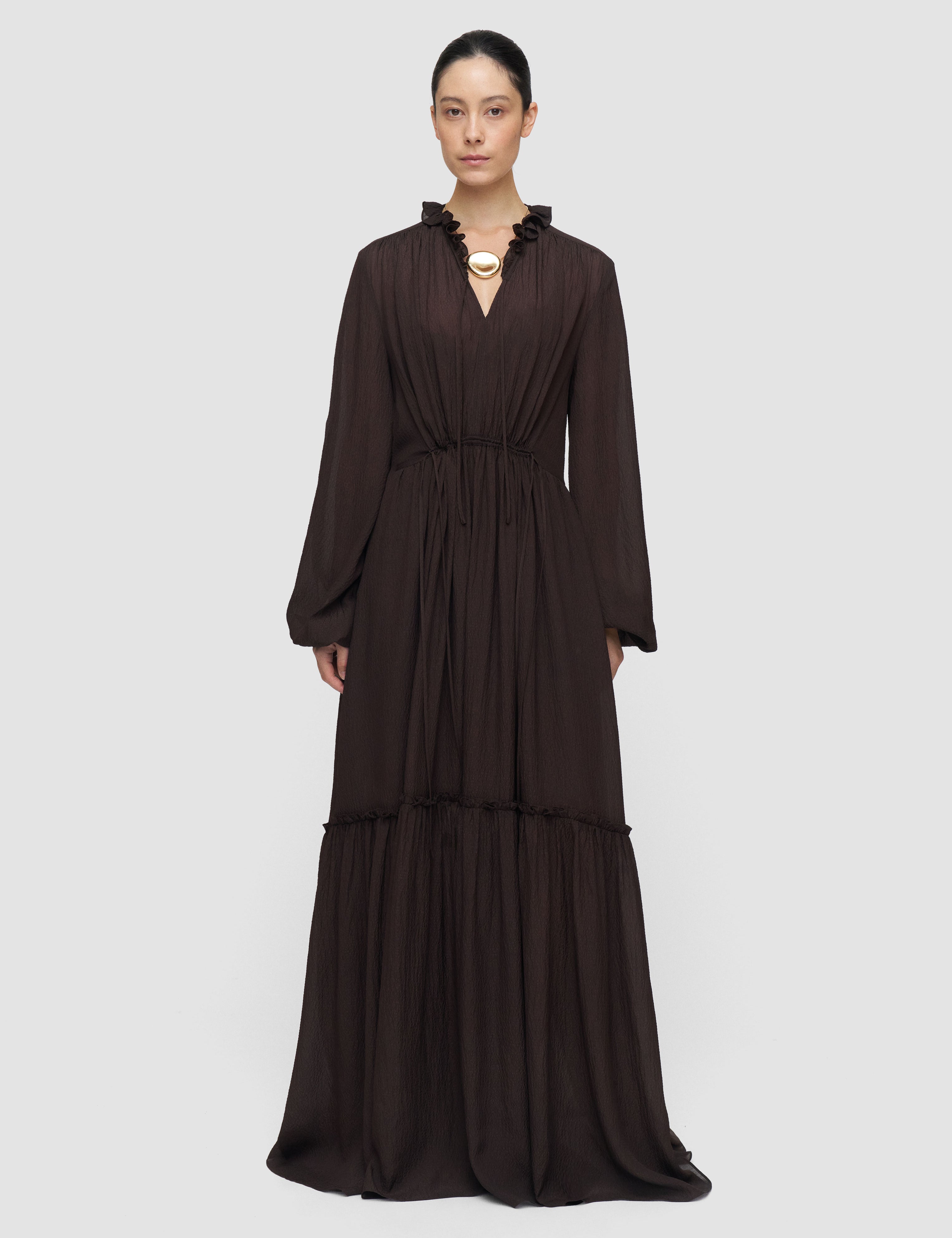 Brown Lotus Textured Silk Dress - Joseph