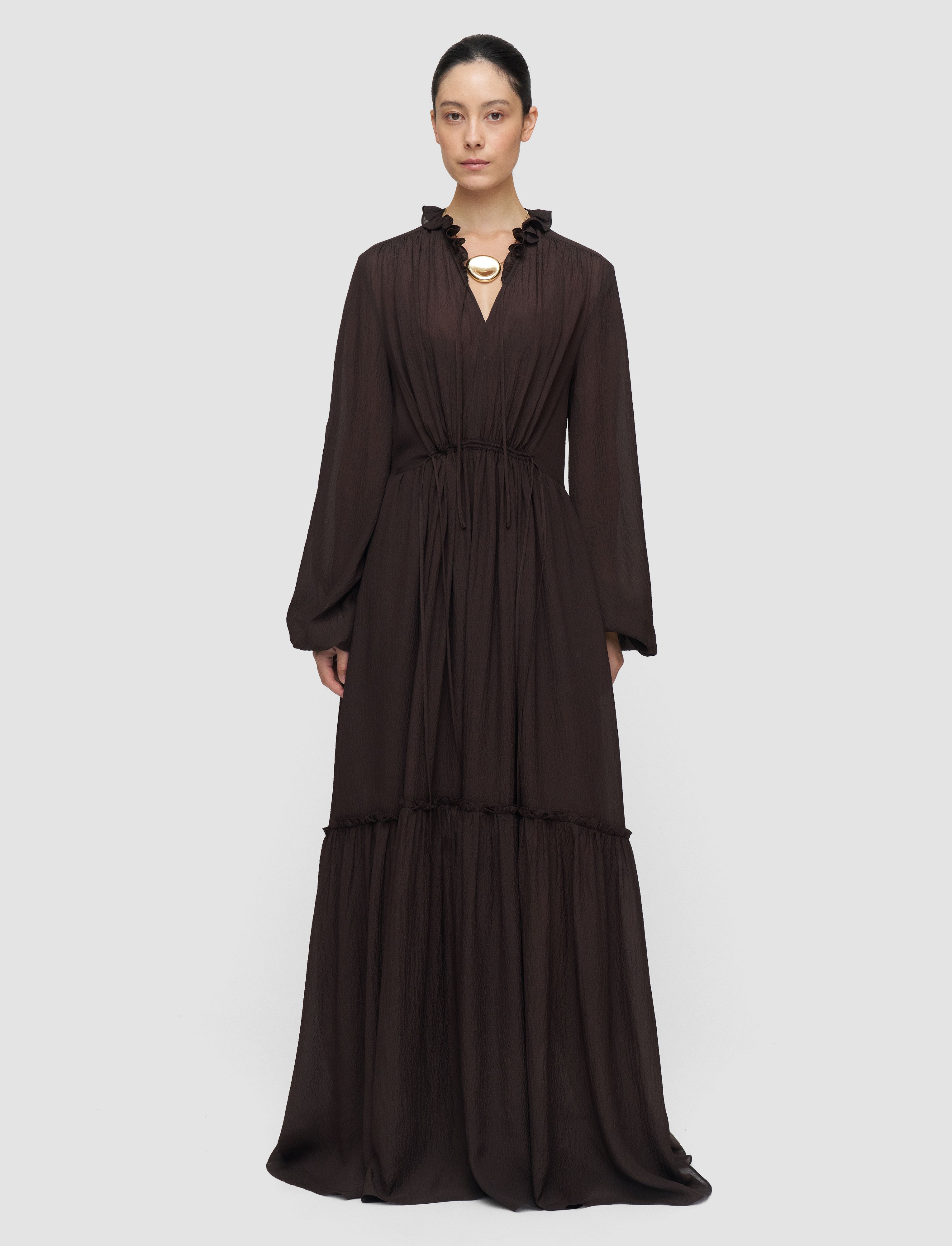 brown-lotus-textured-silk-dress-JOSEPH