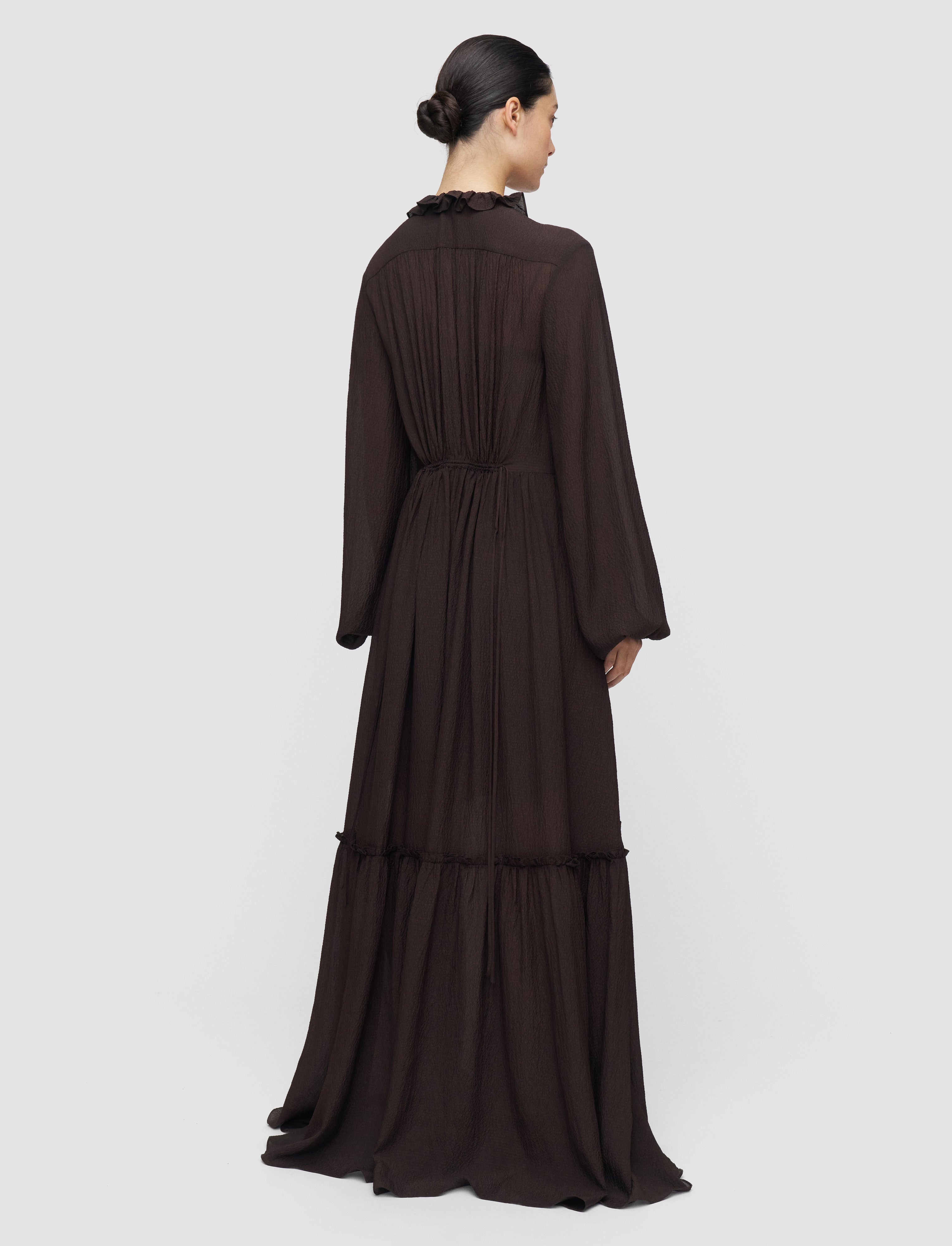 brown-lotus-textured-silk-dress-JOSEPH