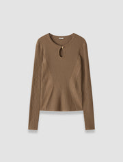 Brown Luz Merino Wool Rib Top - Joseph