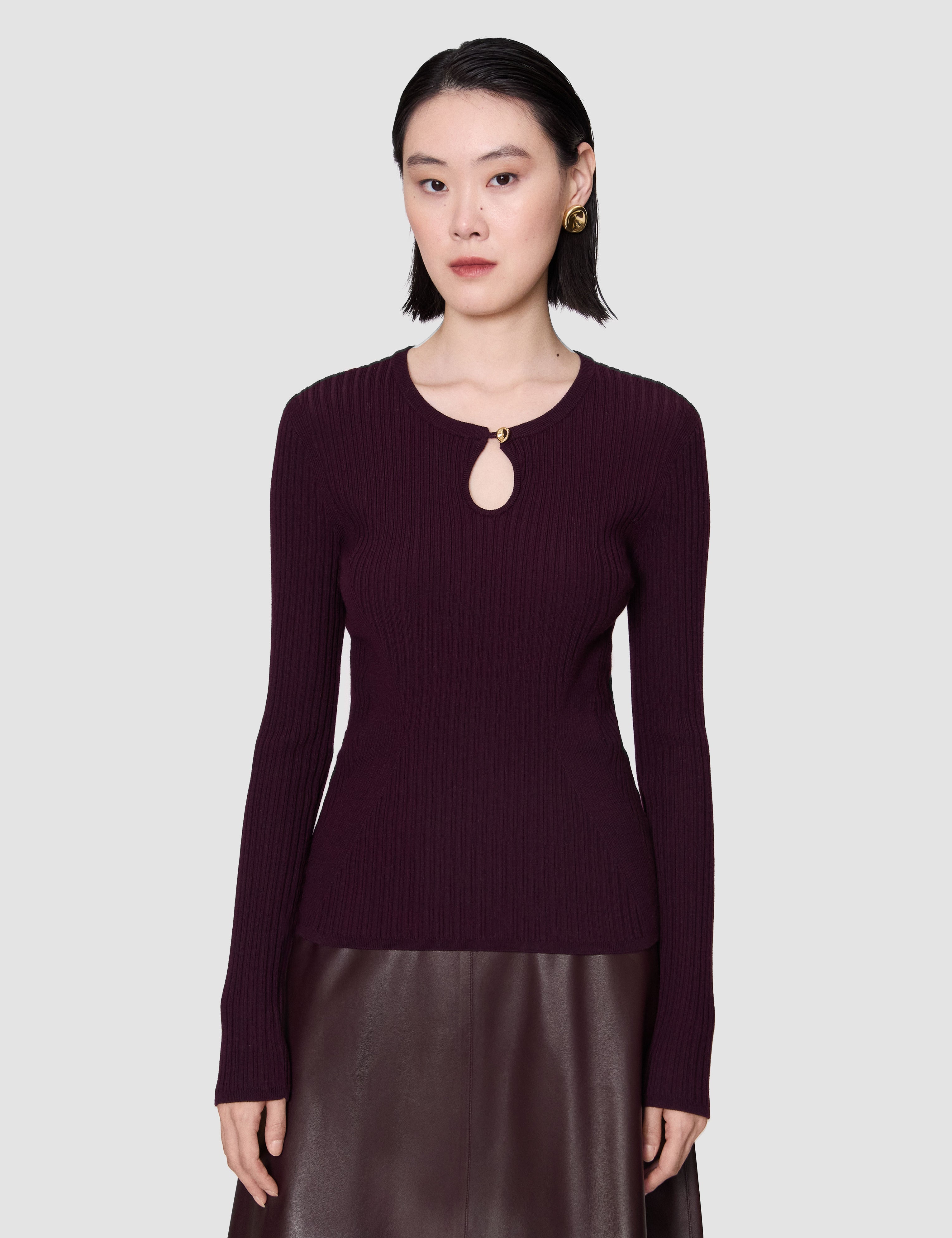 Purple Luz Merino Wool Rib Top - Joseph