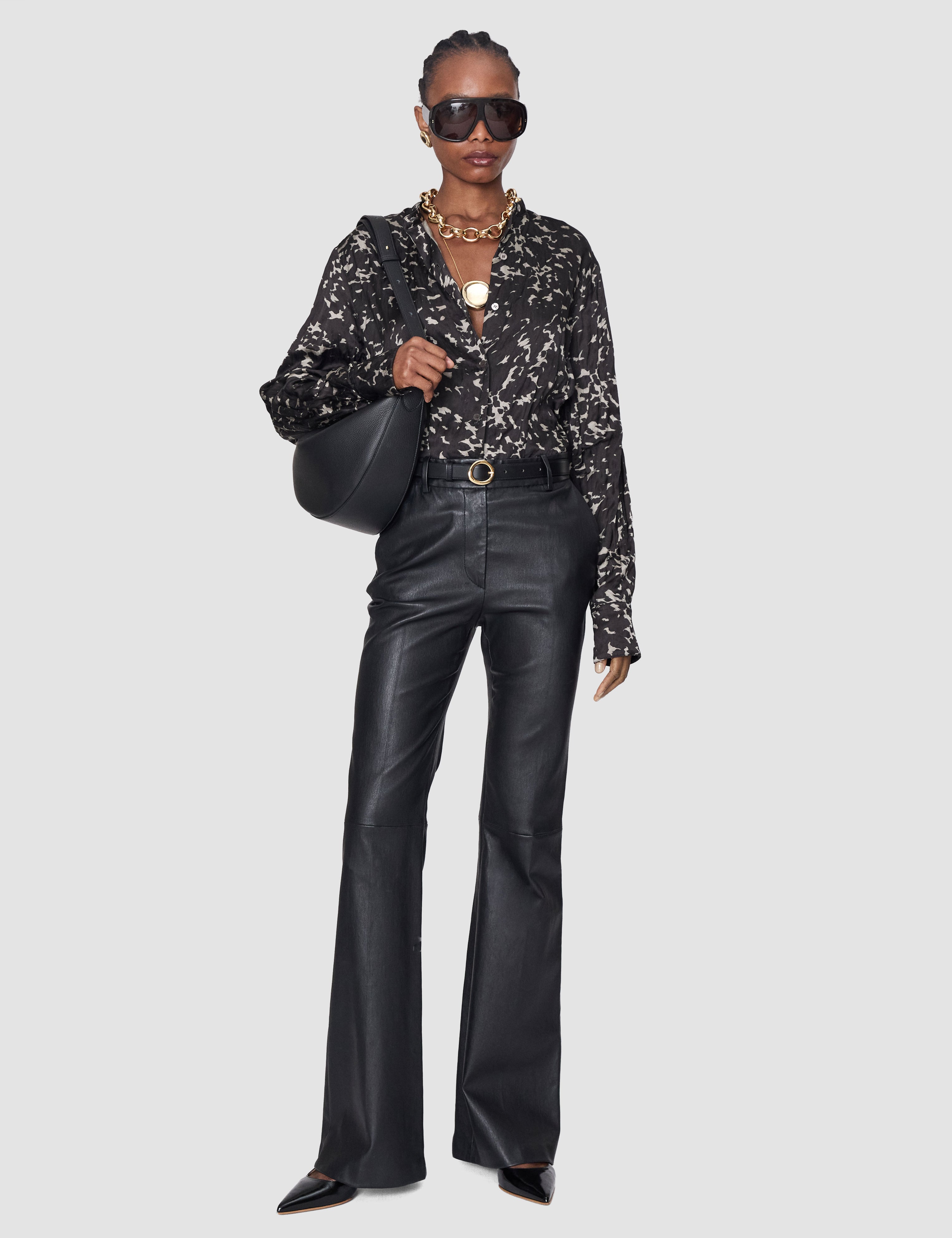 Brown Millie Printed Crinkle Blouse - Joseph