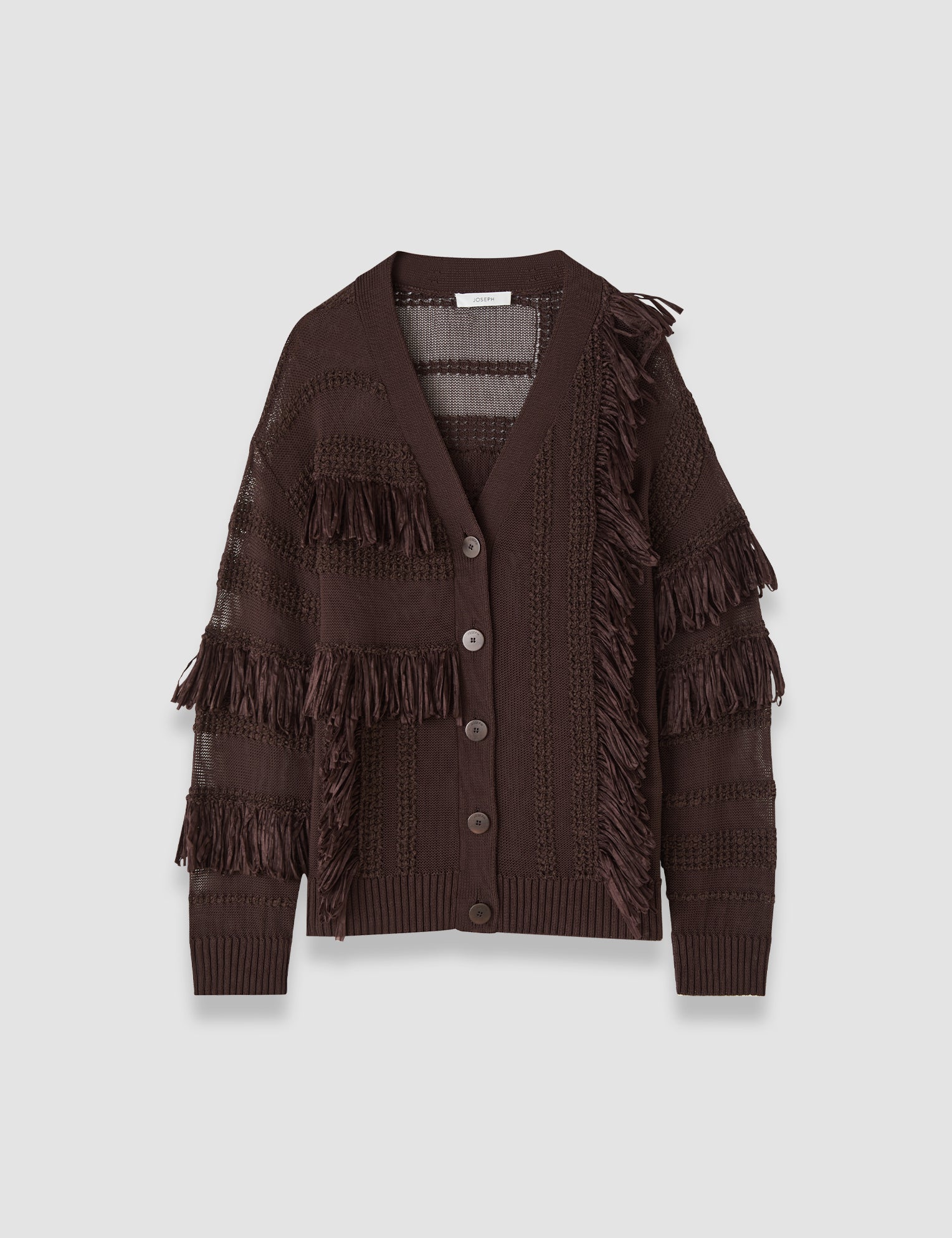 Brown Musa Cotton Raffia Fringe Cardigan - Joseph