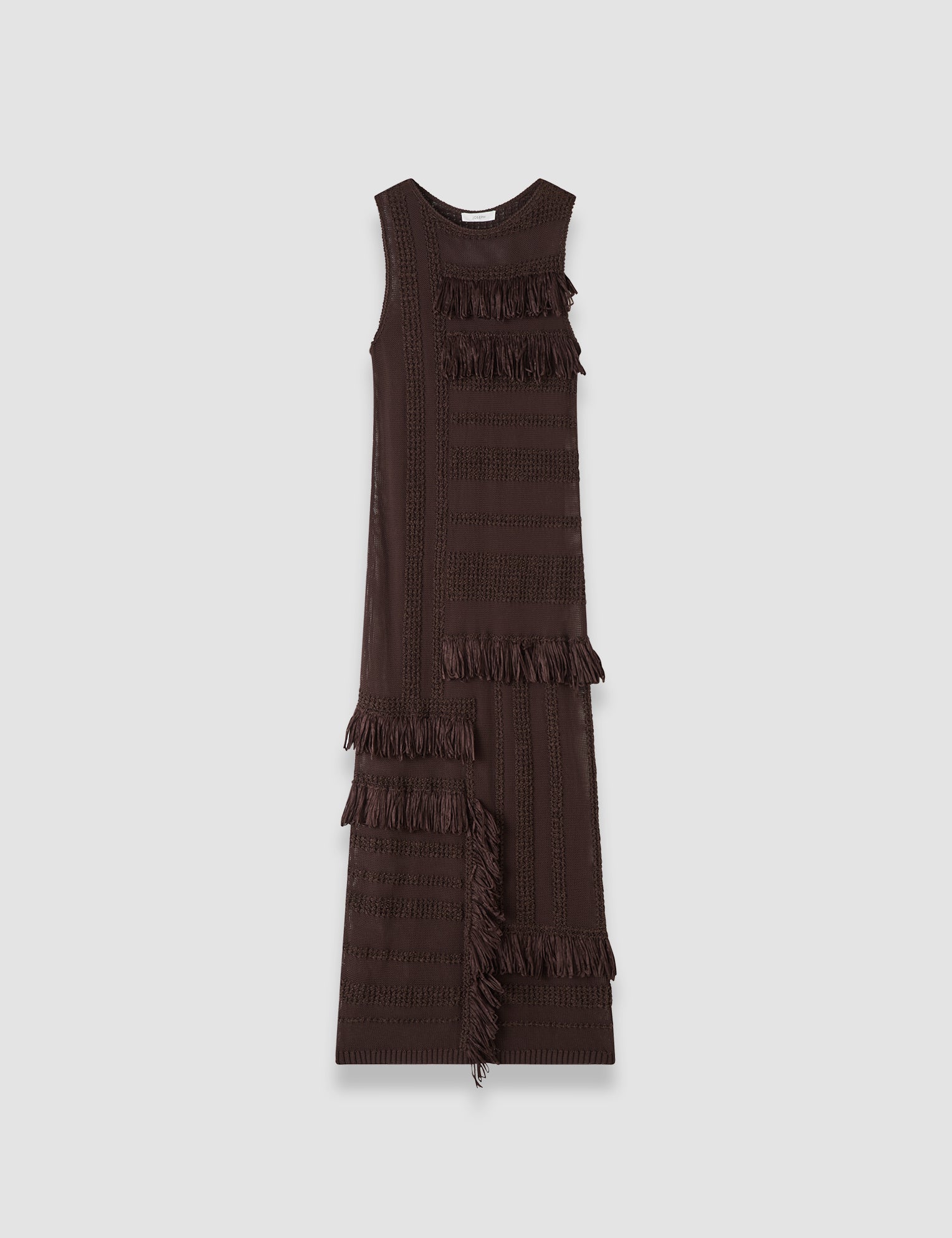 Brown Nari Cotton Raffia Fringe Dress - Joseph