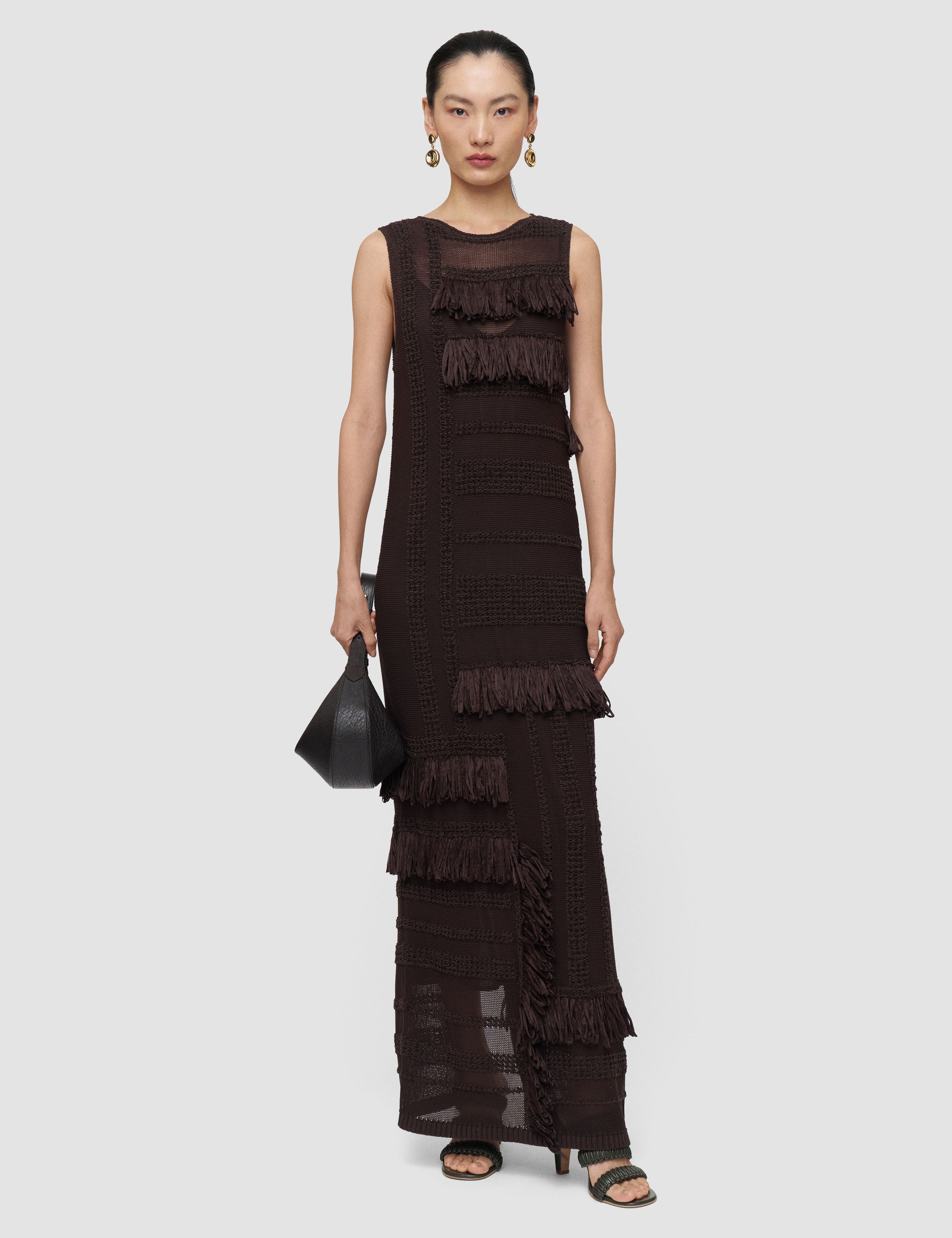 Brown Nari Cotton Raffia Fringe Dress - Joseph