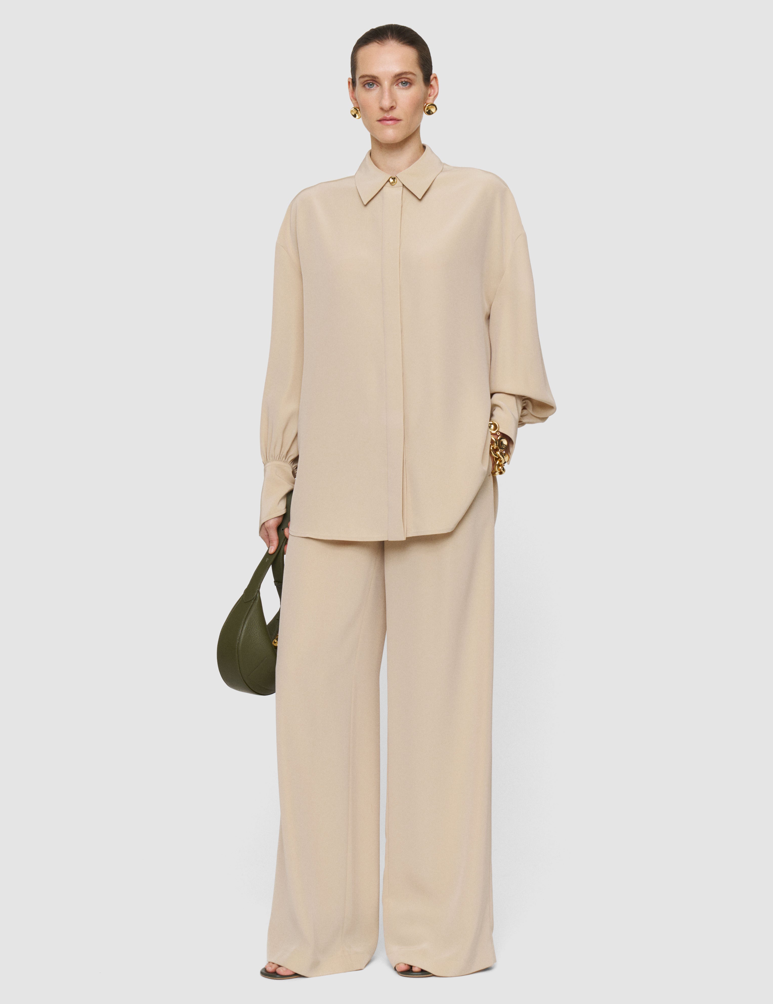 Beige Nour Satin Twill Trousers - Joseph