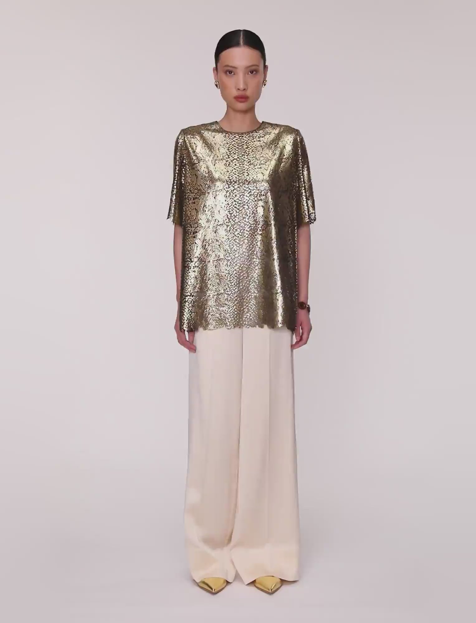 gold-hassop-bullion-sheer-snake-blouse-JOSEPH