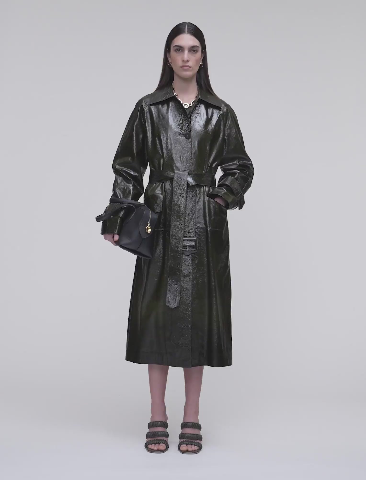 green-zahia-textured-patent-leather-coat-JOSEPH