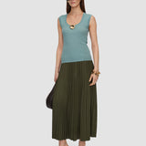 Green Rabat Pleated Satin Skirt - Joseph